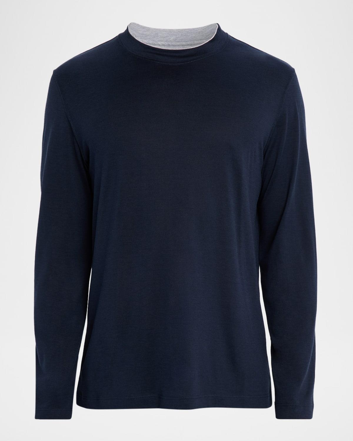 Tシャツ・カットソー BRUNELLO CUCINELLI Double layer t-shirt Blue Cobalt blue Layered Logo-Print Cotton-Jersey T-Shirt