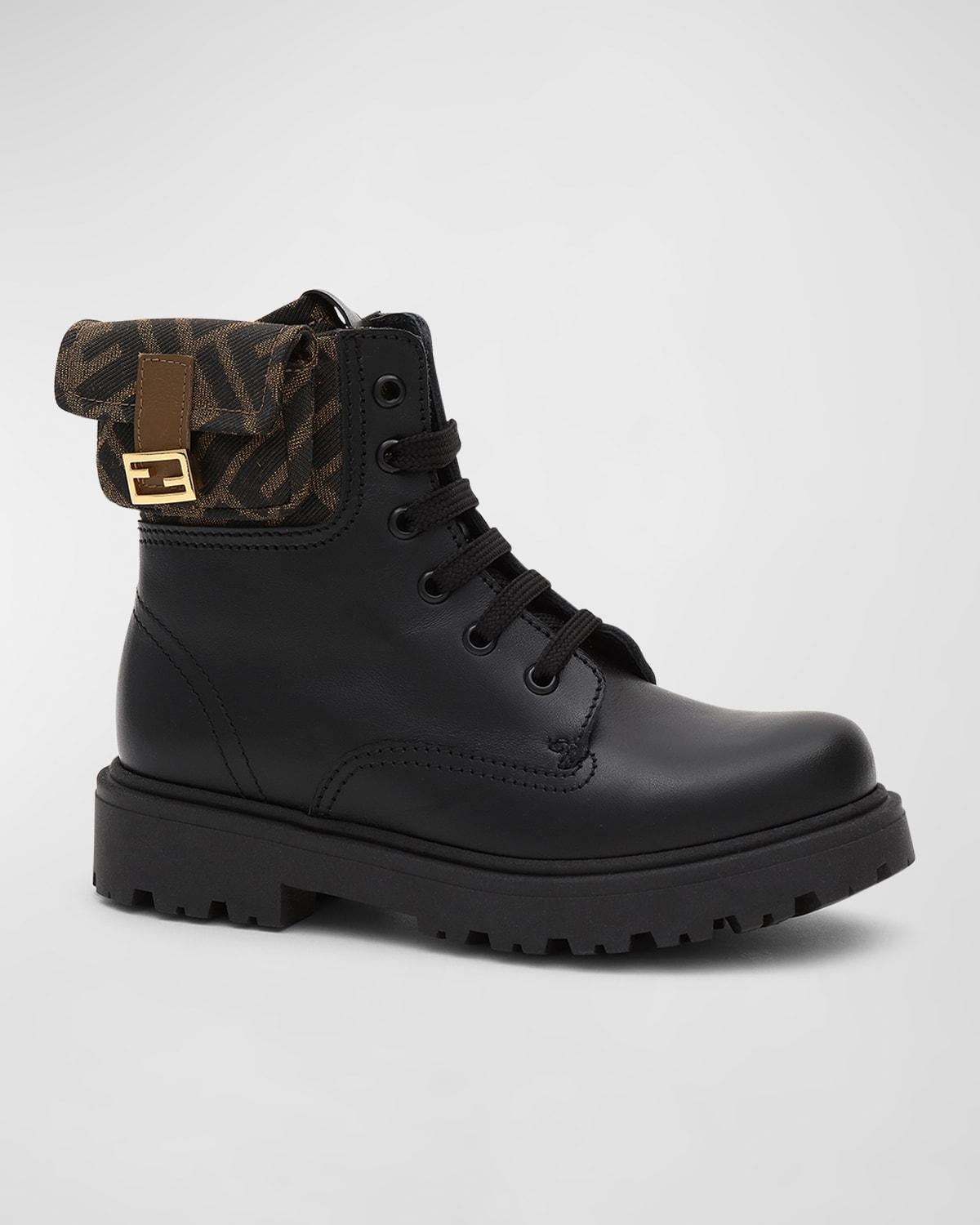 Fendi leather combat outlet boot with ff cuff