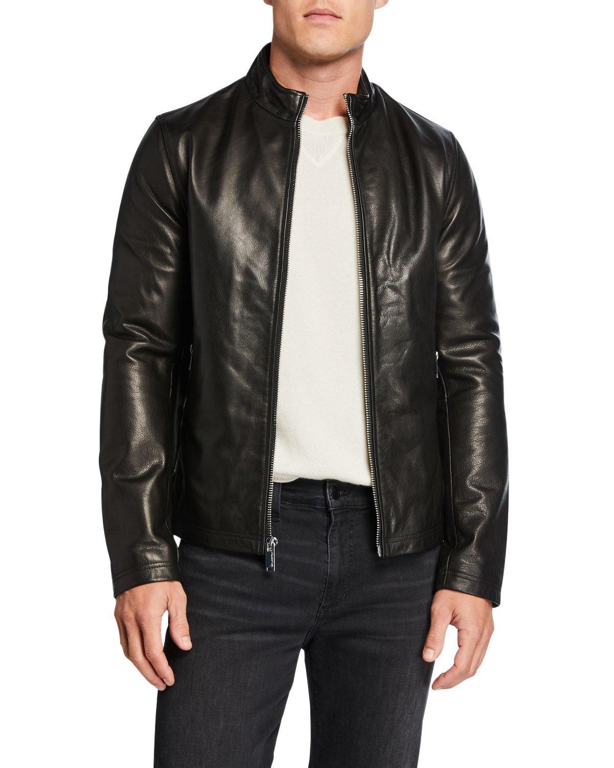 Karl Lagerfeld Men's Leather Racer Jacket With Zip Pockets in Black for ...