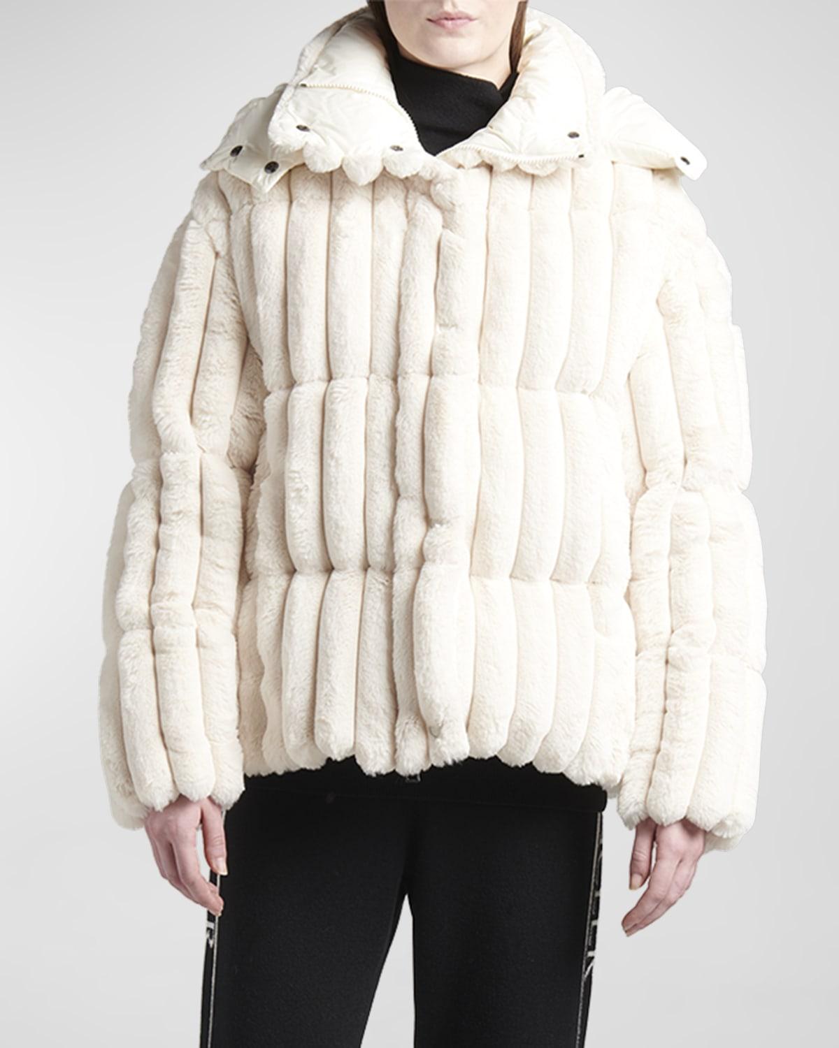 Moncler Fare Faux Fur Puffer Jacket in White | Lyst