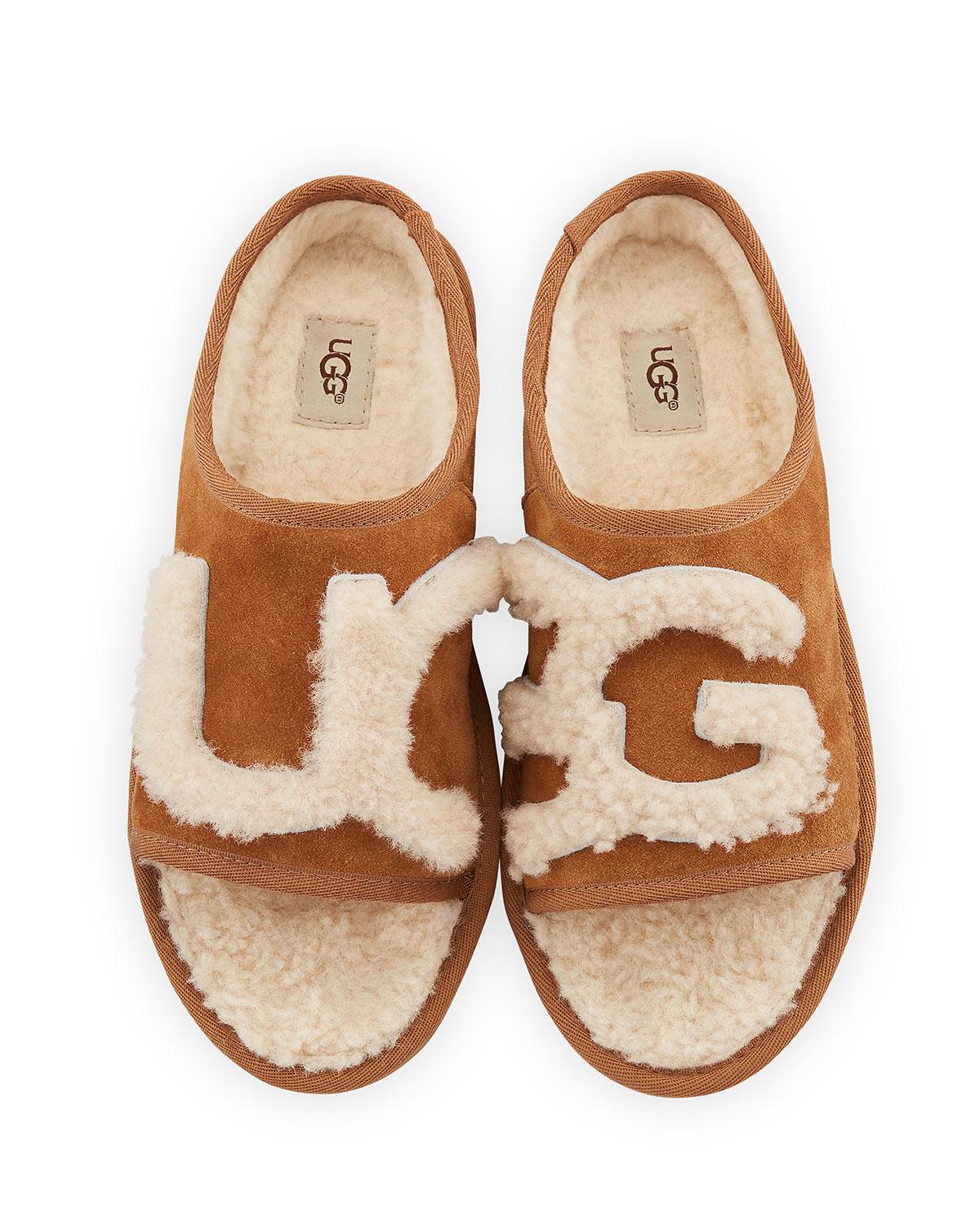 UGG Logo Shearling Slipper Slide in Purple - Lyst