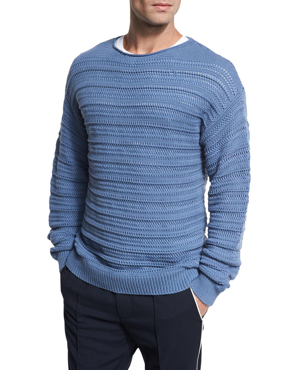 Vince Cotton Horizontal Textured Crewneck Sweater in Navy (Blue) for ...