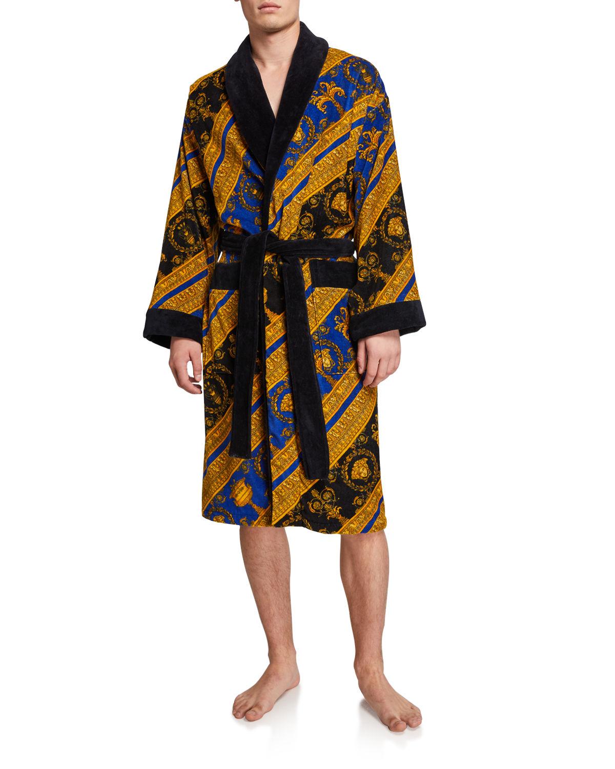 Versace I Love Baroque Printed Cotton Bathrobe in Blue for Men | Lyst