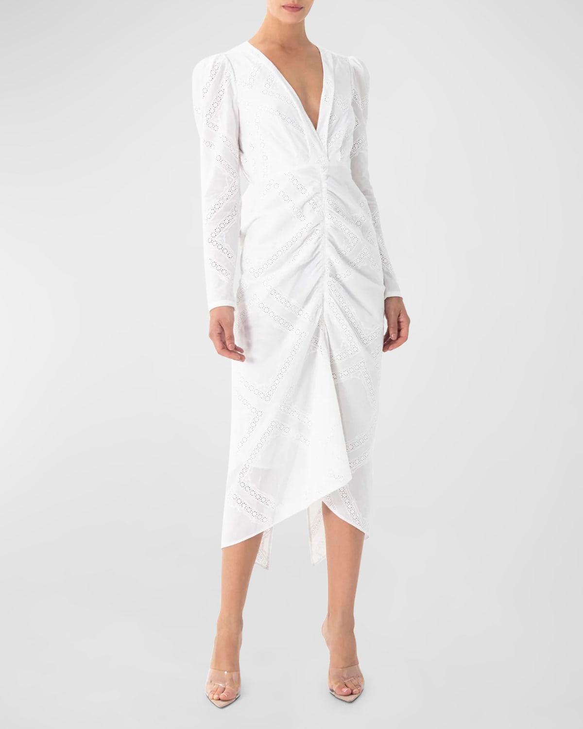 Ronny Kobo Astrid Cotton Eyelet Lace Long-sleeve Midi Dress in White | Lyst