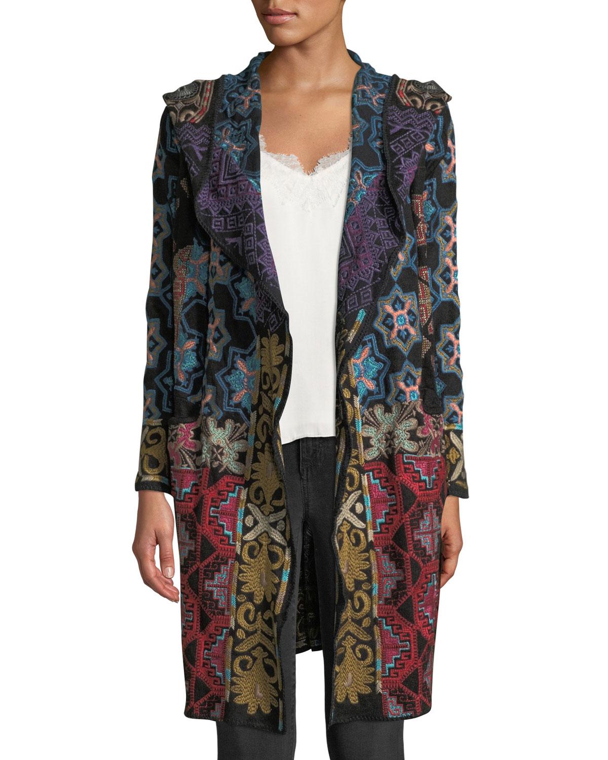 Johnny Was Cotton Tulum Hooded Duster With Embroidery in Black Lyst