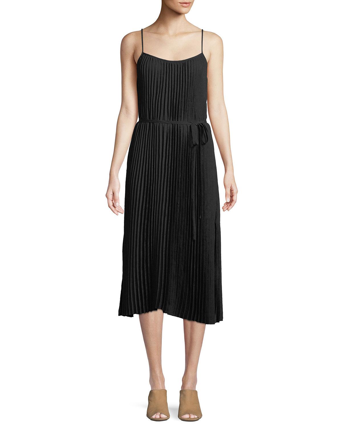 vince pleated cami midi dress