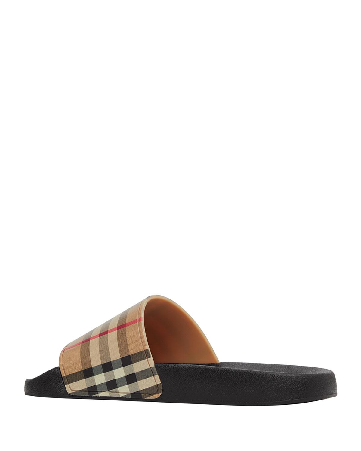 Burberry Furley Check Logo Slides in Beige (Natural) - Lyst