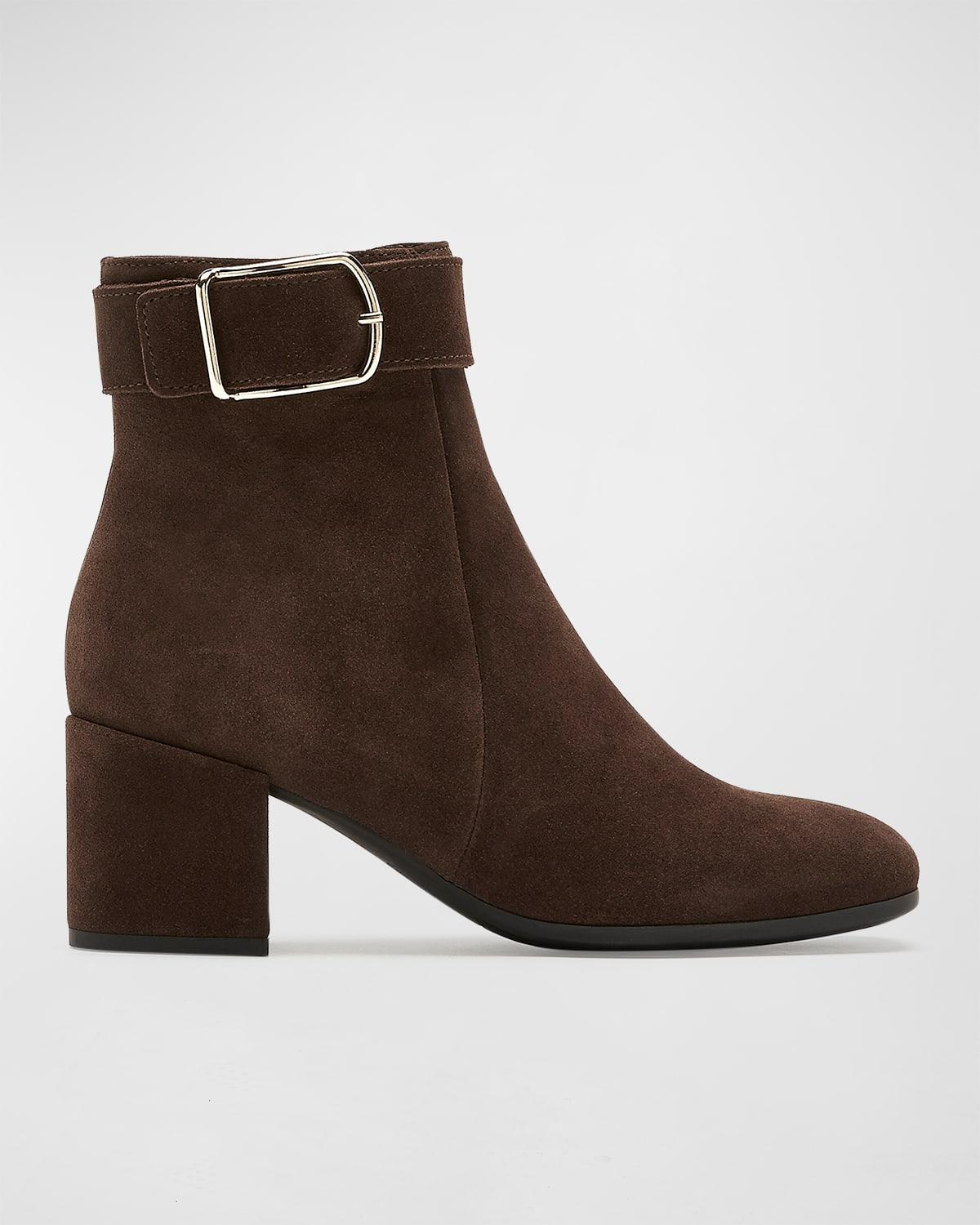 La Canadienne Jesse Waterproof Suede Buckle Ankle Boots in Brown Lyst