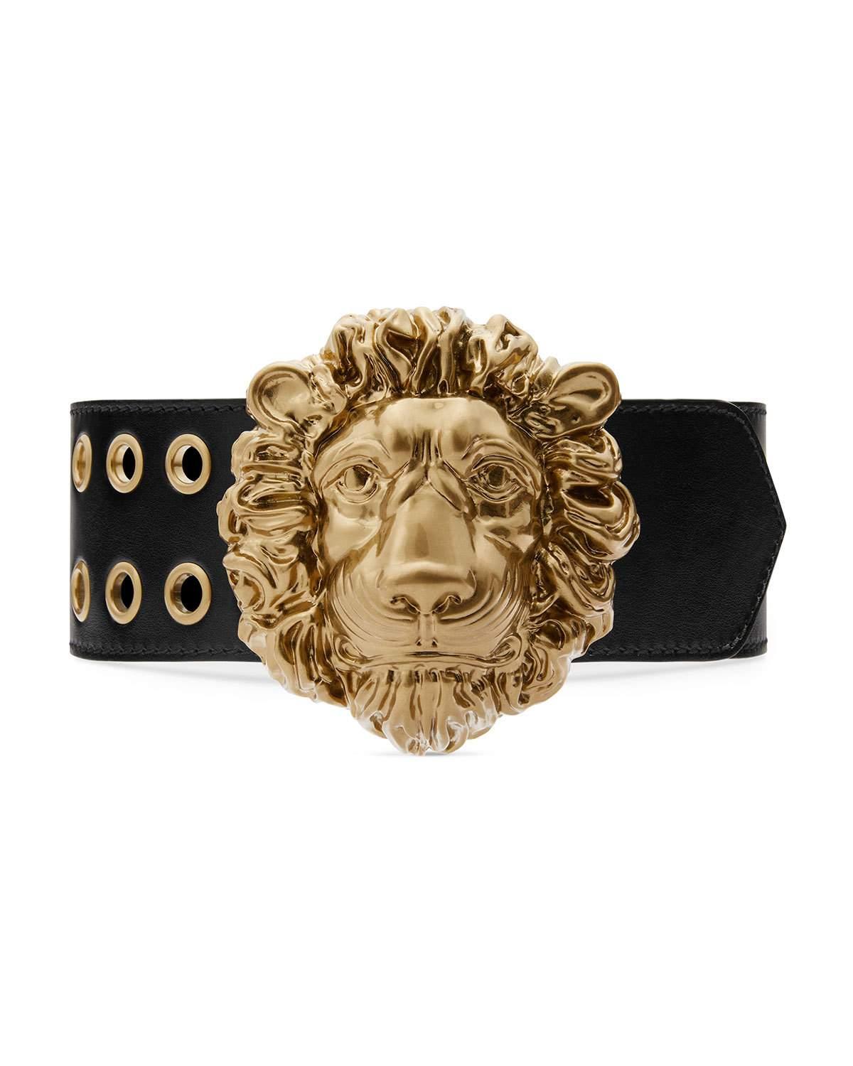 Lion Head Buckle Leather Belt