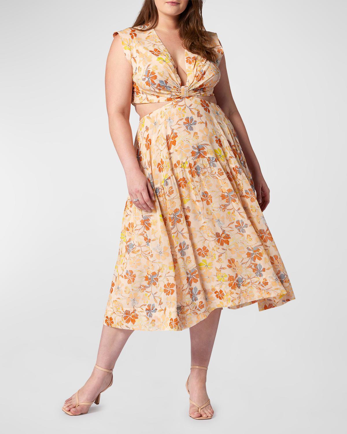 Joie Plus Size Maeve Floral-print Midi Dress in Natural | Lyst