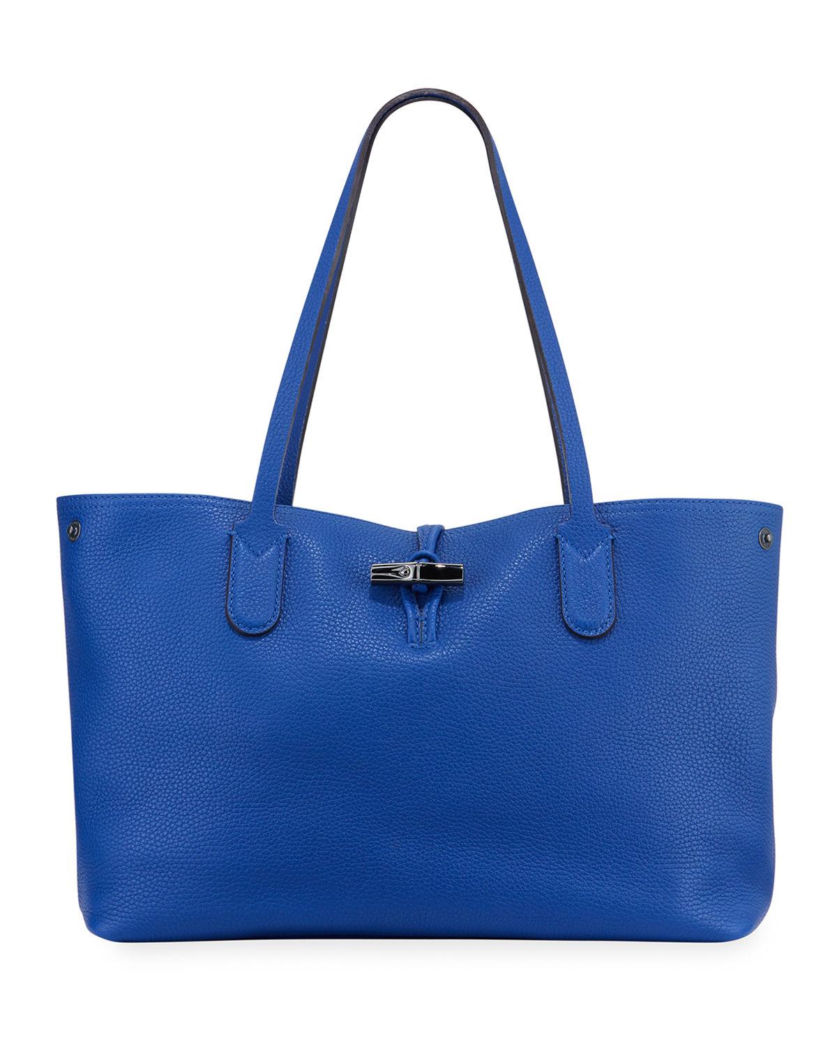 Longchamp Roseau Essential Medium Leather Shoulder Tote Bag in Blue - Lyst