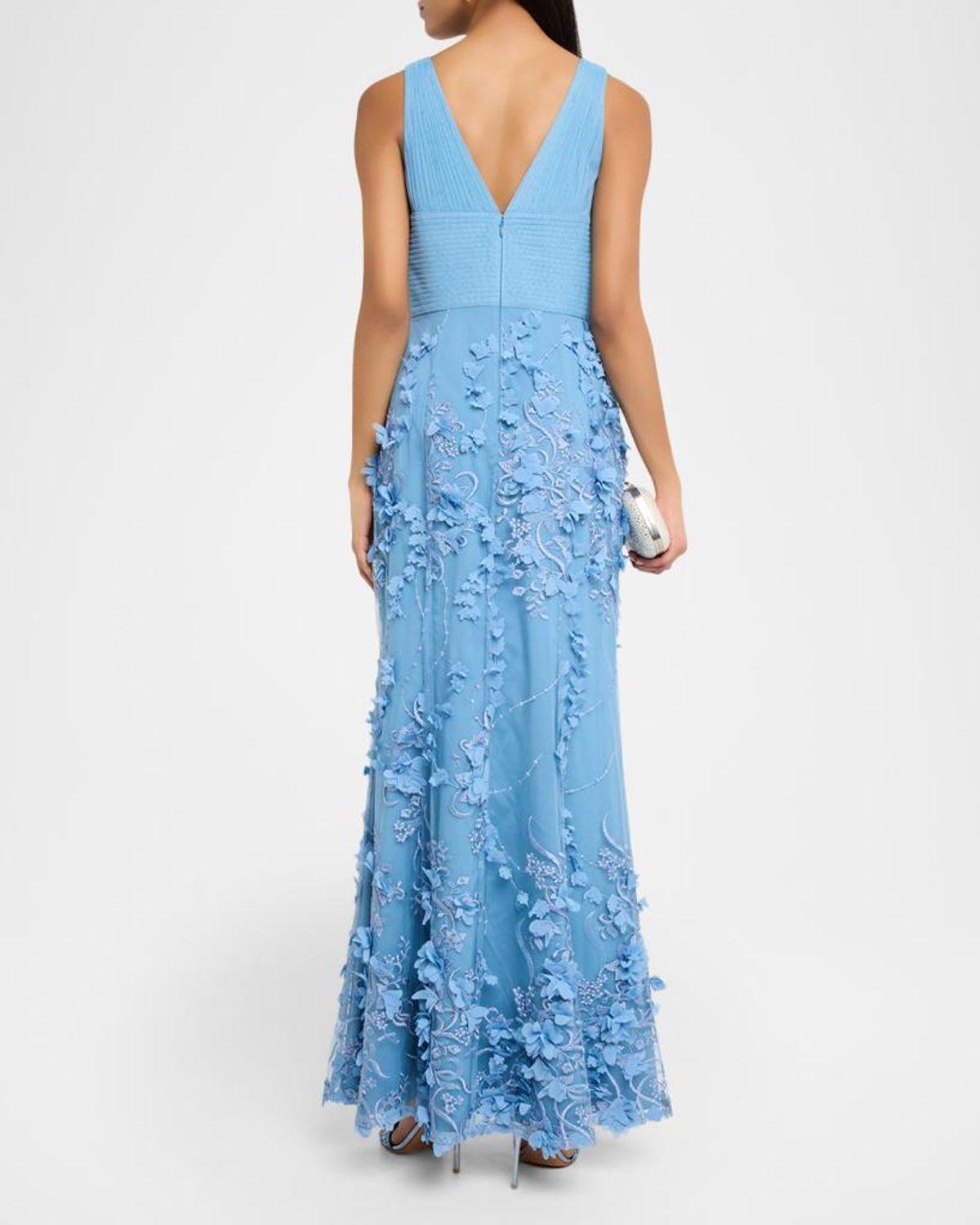 aidan mattox dress blue Embroidered Floral Applique Gown in Royal blue Size:USA 6 (S)/38 in.(96.5 cm)Garment Chest Maxi & Midi Dresses Halter Wedding Guest Dresses forward edge.