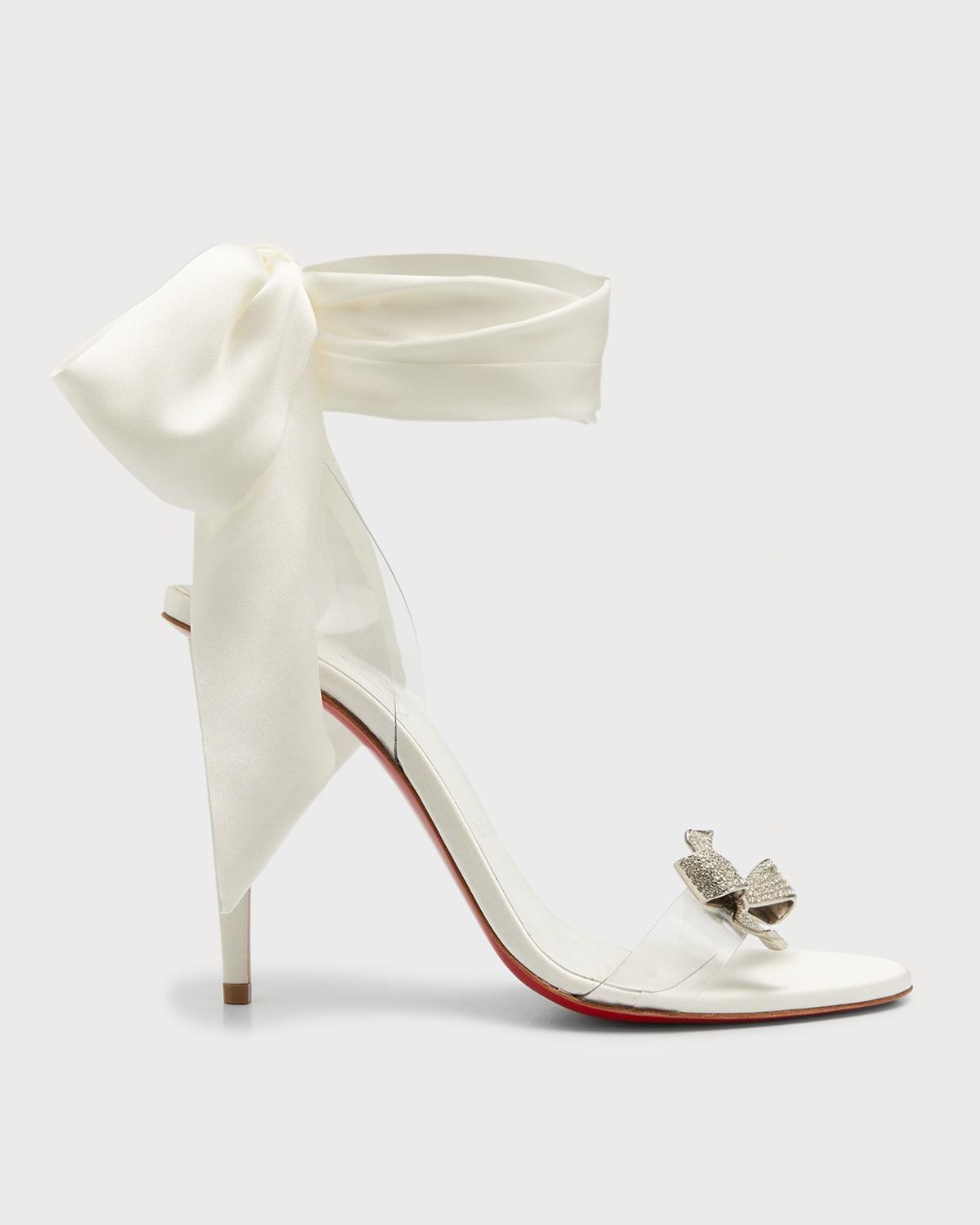 Christian Louboutin Crystal Bow Silk-tie Red Sole Sandals in White | Lyst