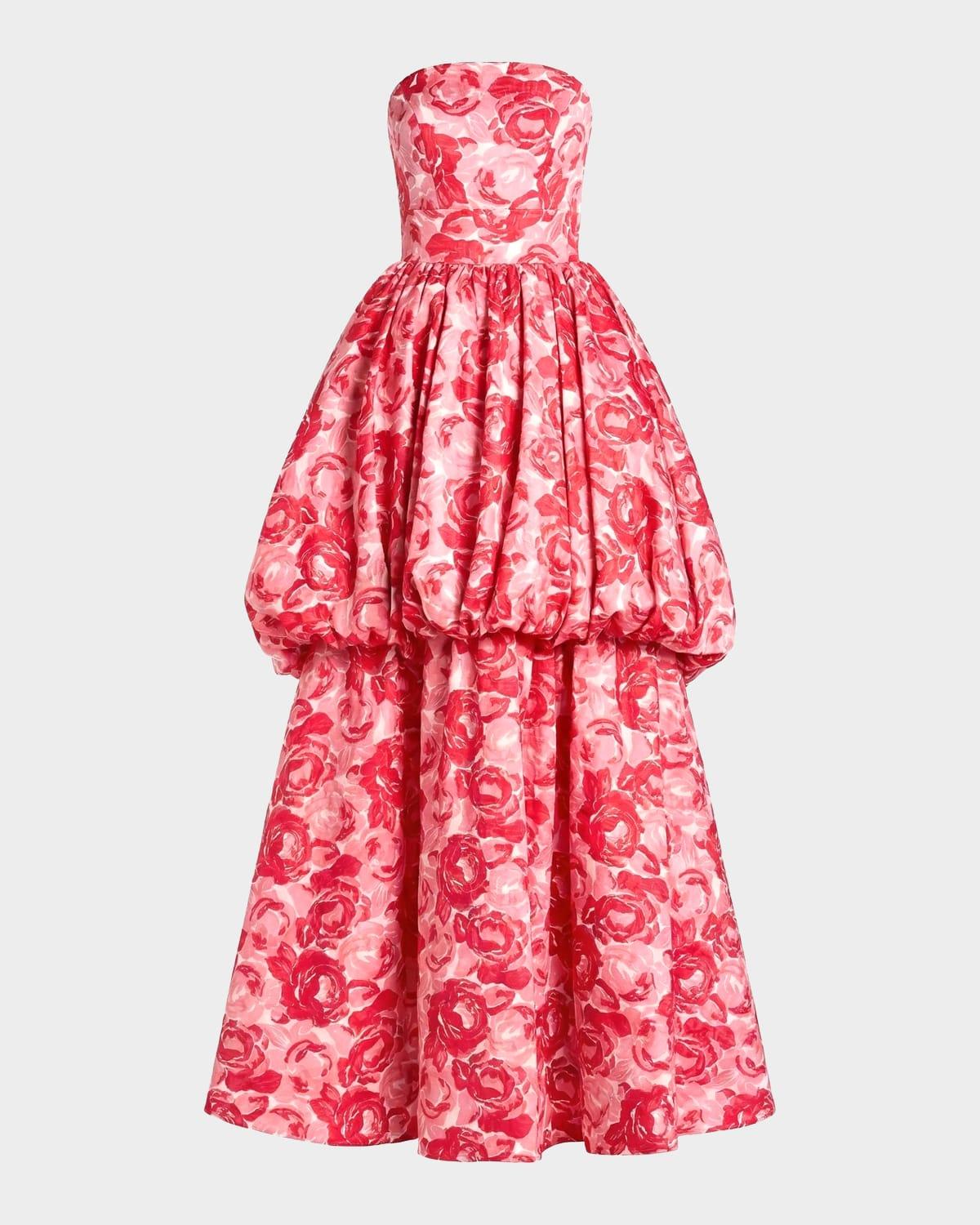 pink floral brocade strapless a line midi dress Zapaka Women Dusty Blue Floral Long Prom Dress with Slit Strapless A Line Corset Brocade Party Dress with Lace Up Back, Dusty Blue / US26W main image 0