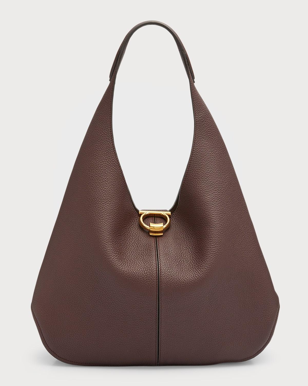 Ferragamo Margot Gancini Leather Hobo Bag in Brown Lyst