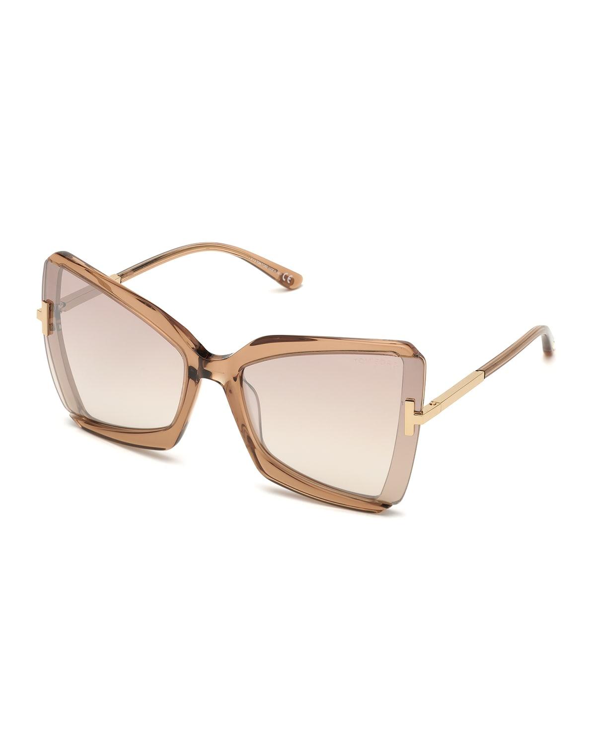 Tom Ford Gia Semi-rimless Butterfly Sunglasses in Natural | Lyst