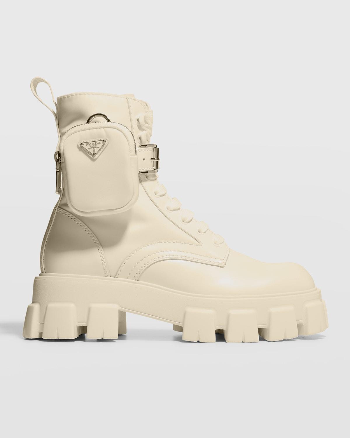 Prada Re-nylon & Leather Zip Pocket Combat Boots in Natural for Men | Lyst
