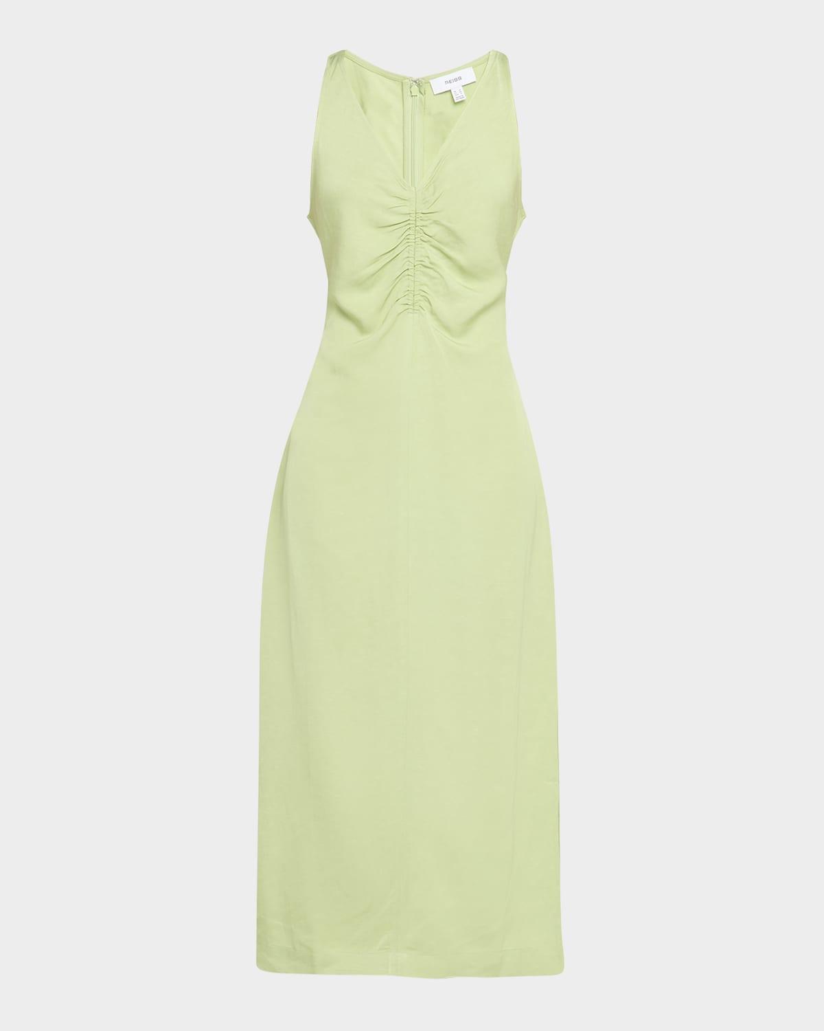 Reiss Pari Sleeveless Ruched Midi Dress in Blue | Lyst
