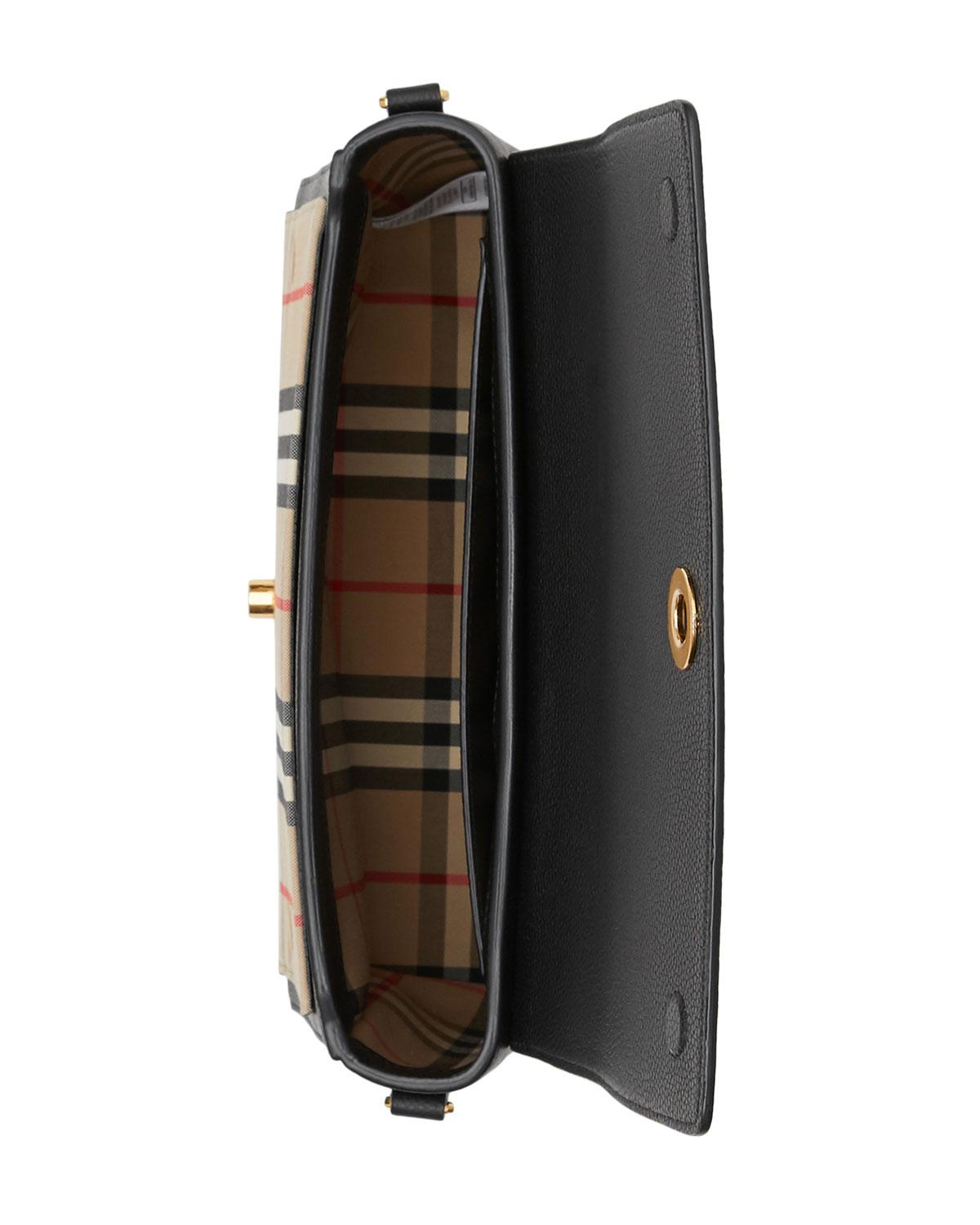 leather and vintage check note crossbody bag