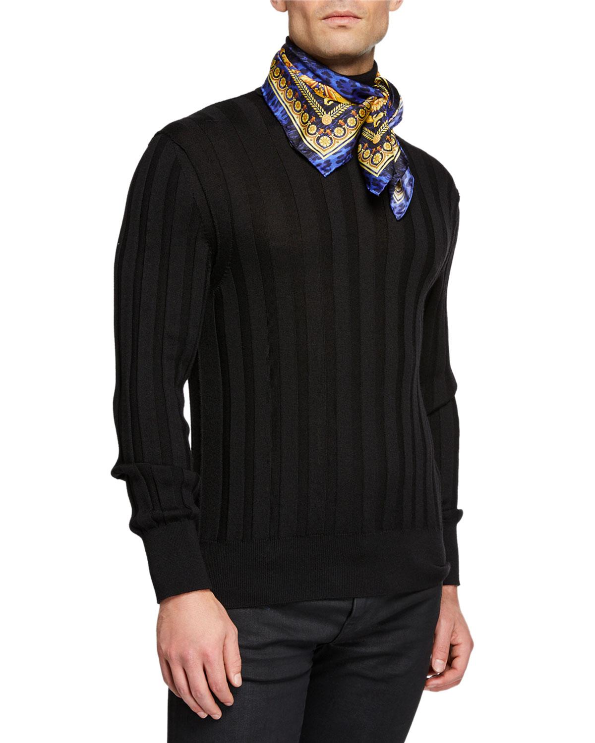 Versace Men's Baroque/leopard Silk Twill Scarf in Blue Pattern (Blue