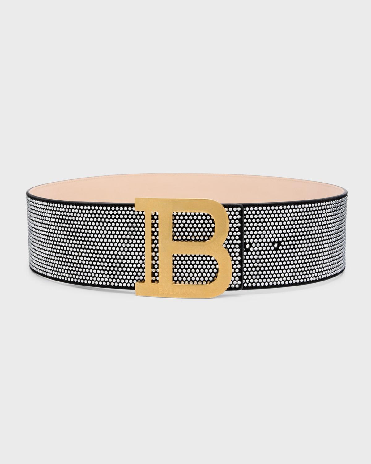 Balmain B-Logo Wide Crystal Dot Leather Belt In Gray | Lyst