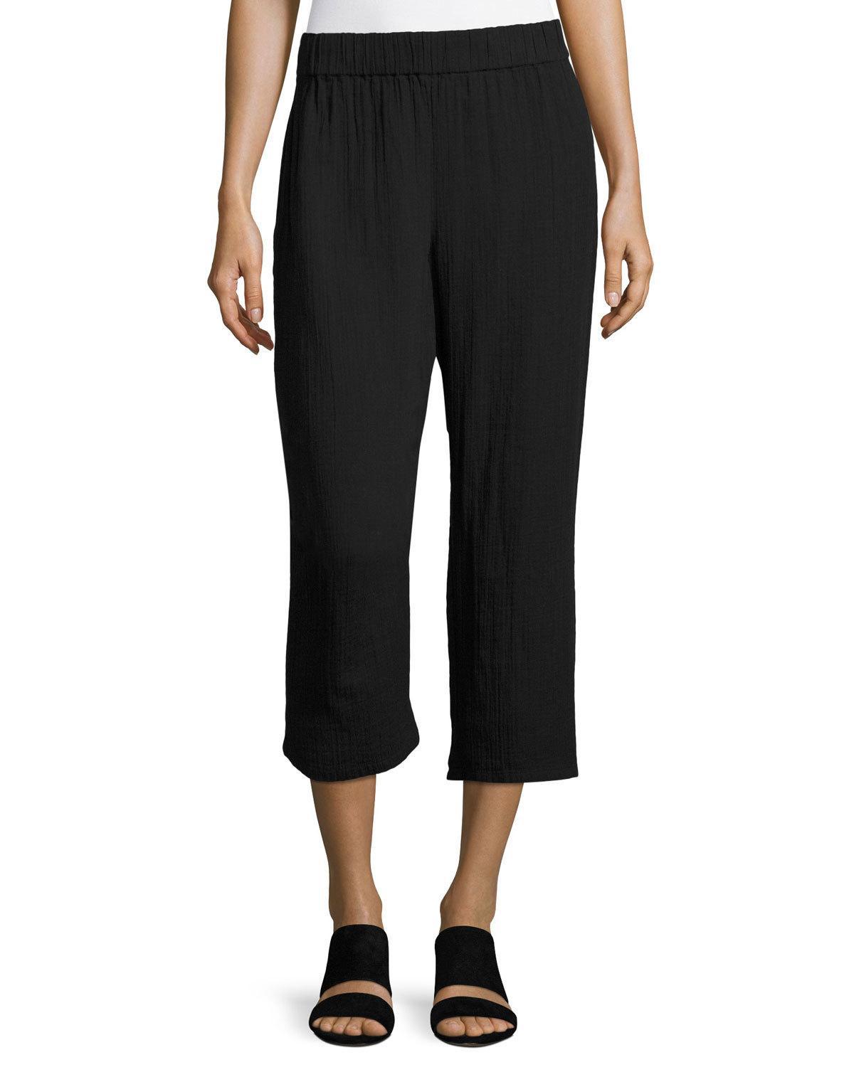 Eileen Fisher Organic Cotton Gauze Cropped Pants in Black - Lyst