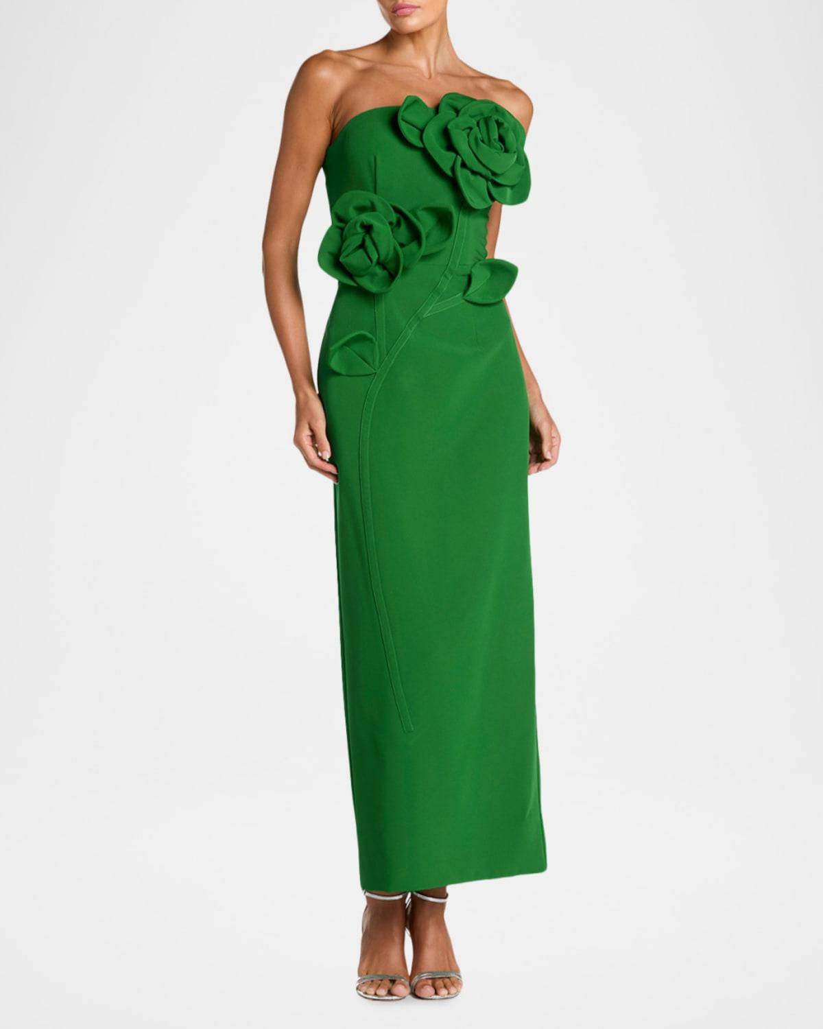 strapless open back dress Dark Green Pleated Charmeuse Strapless Tiered Ruffle Gown