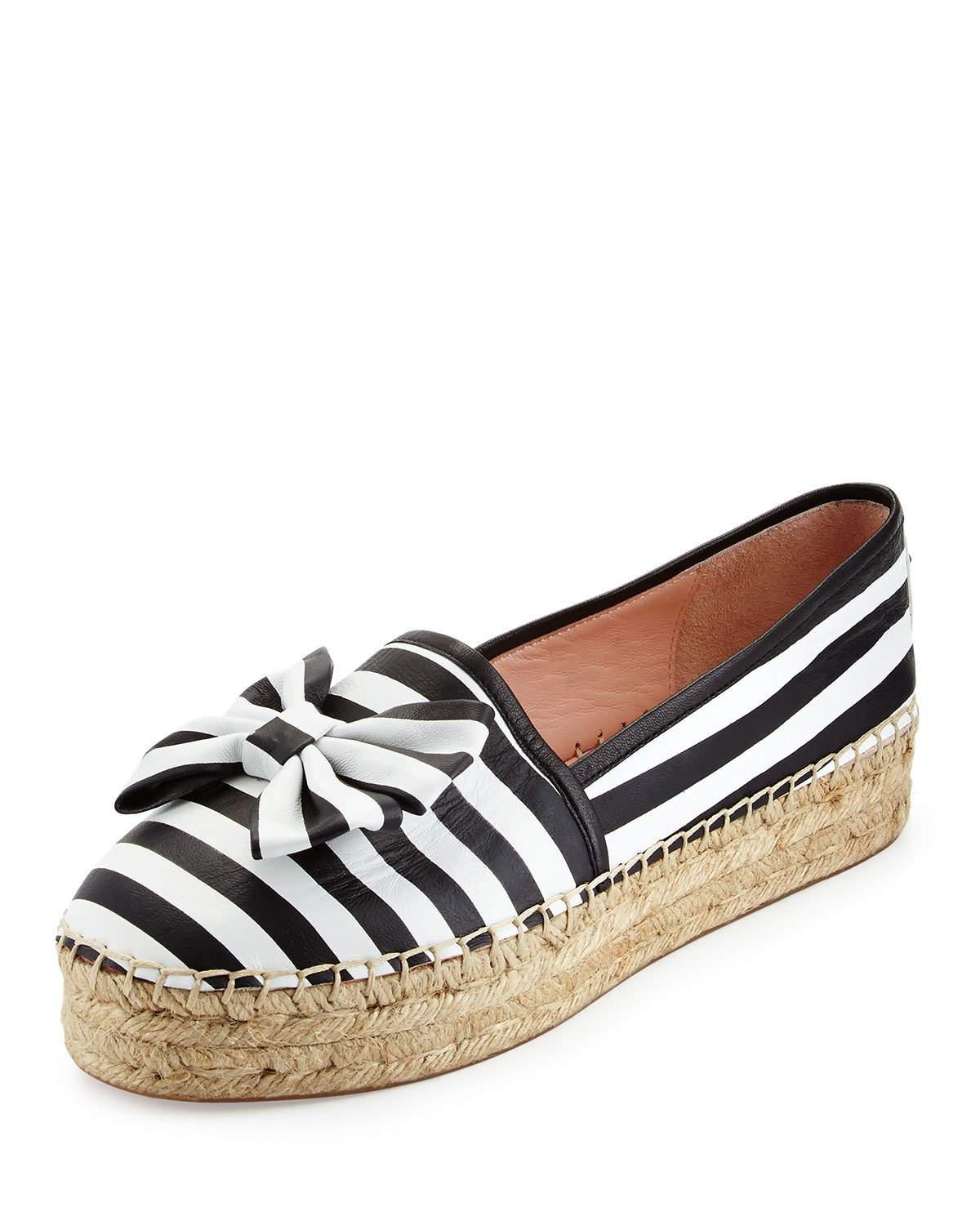 Lyst Kate Spade Linds Striped Bow Espadrille Flat In Black