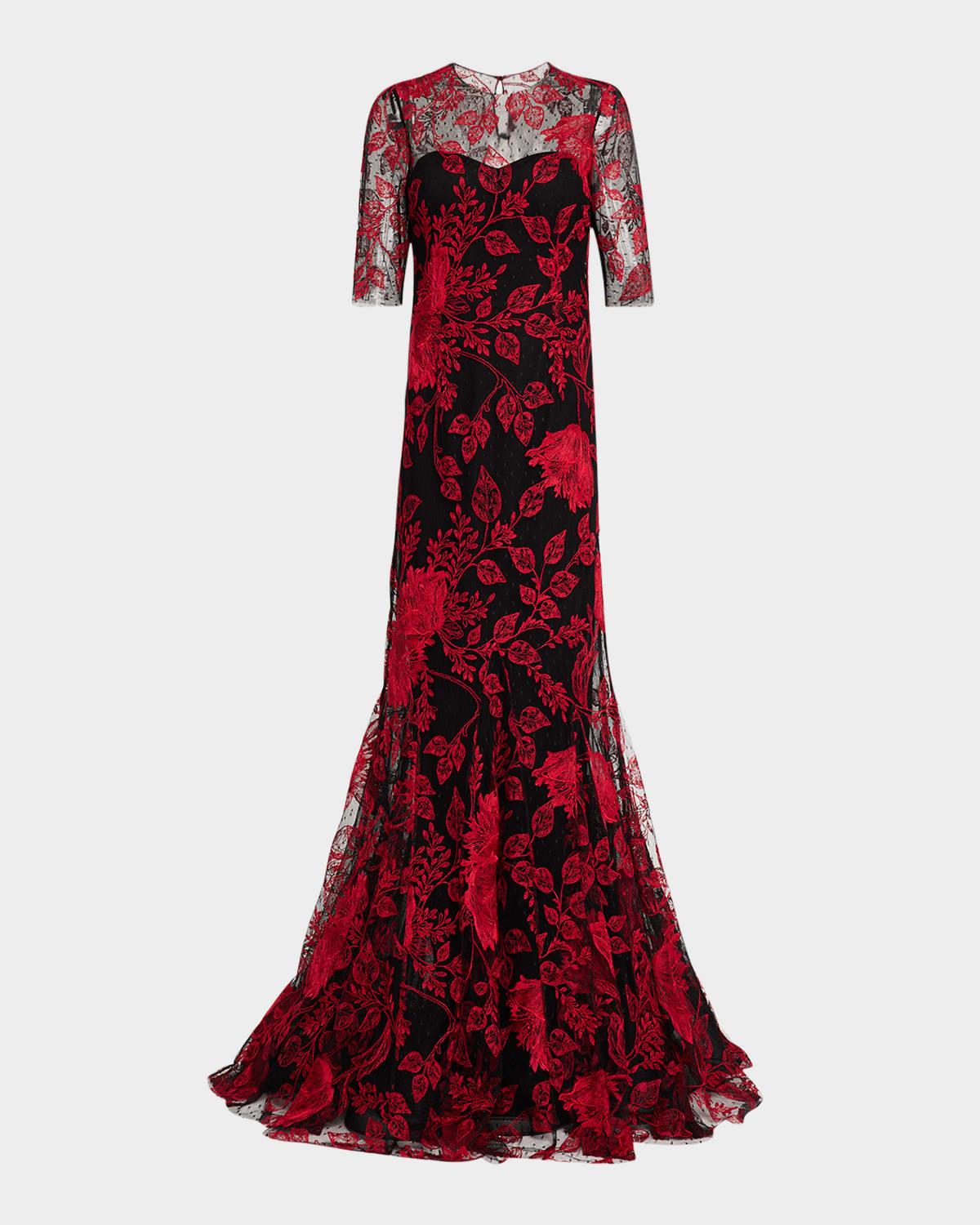 Teri Jon Floral-Embroidered Lace Trumpet Gown Lyst