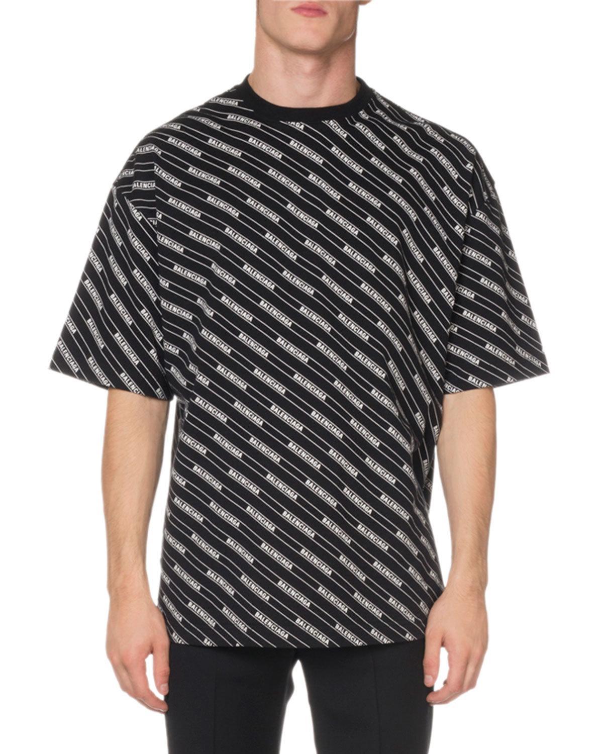  Balenciaga  Allover Logo Lines T  shirt  in Black for Men 