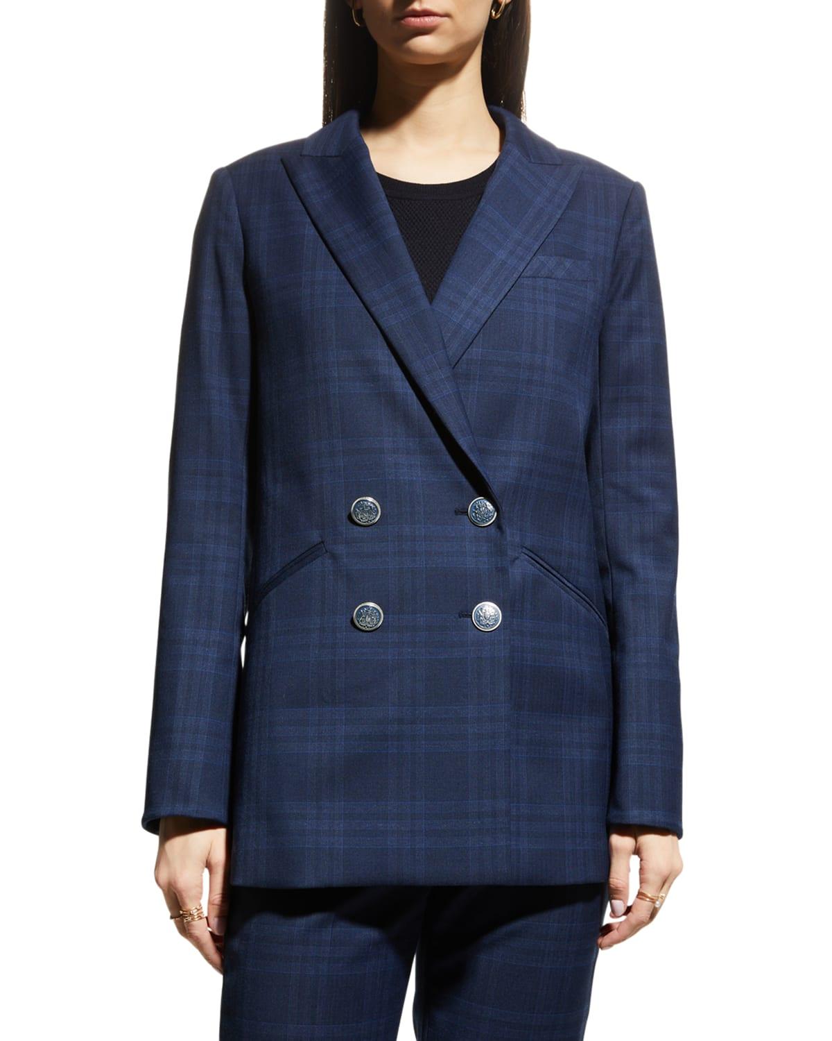 Veronica Beard Oria Plaid Double-breasted Dickey Jacket in Blue | Lyst