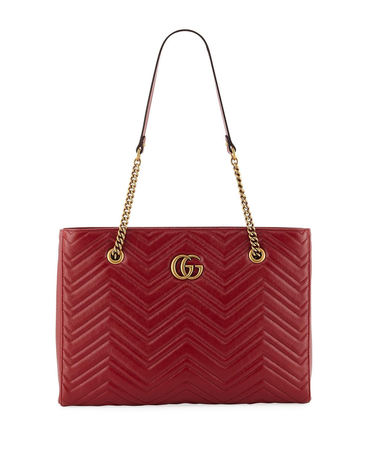 Gucci GG Marmont Medium Quilted Leather Shoulder Tote Bag in Red - Lyst