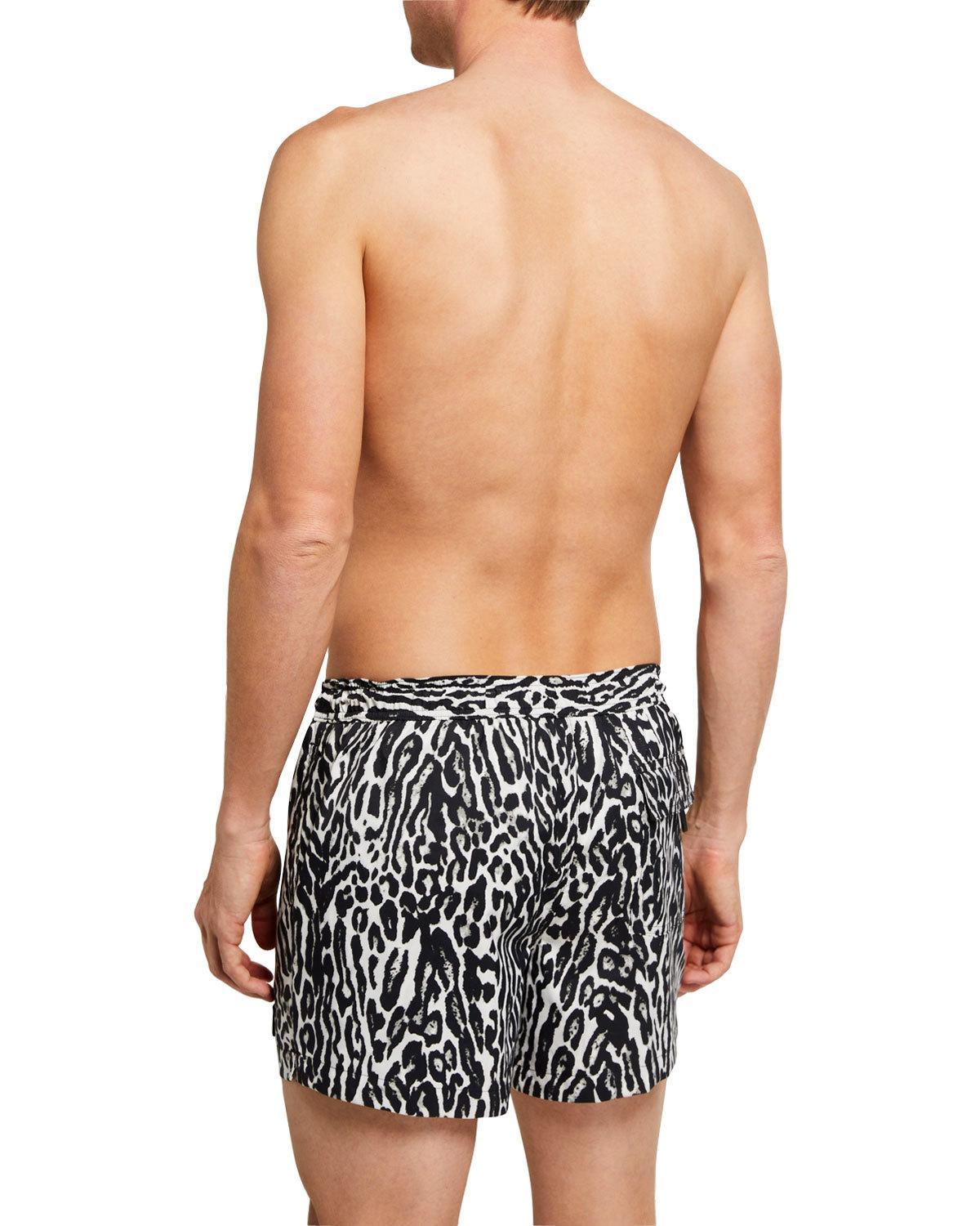 mens leopard print swim trunks