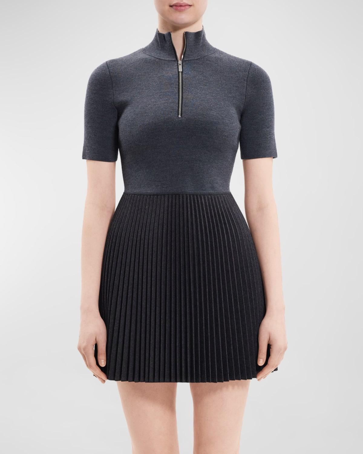 theory knit combo dress Textured Satin Pleated Combo Dress| Theory