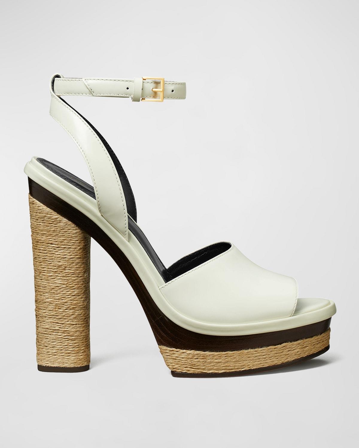 Tory Burch Leather Platform Ankle-strap Espadrille Sandals in White | Lyst