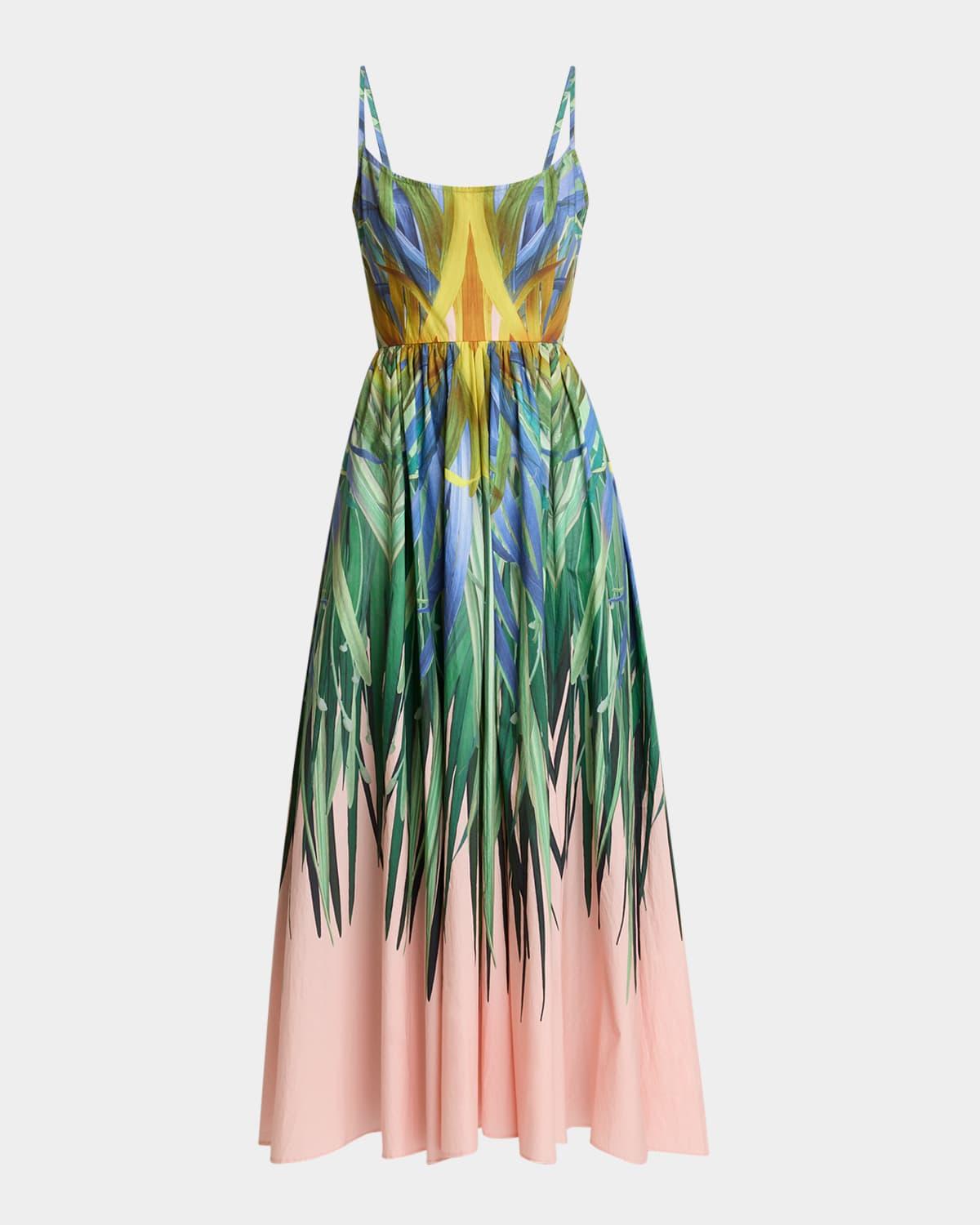 ワンピース Elie Saab Printed Cotton Midi Dress FOULARD40 PRINTED Green ELIE SAAB Women's Green Printed Cotton Midi Dress FOULARD40