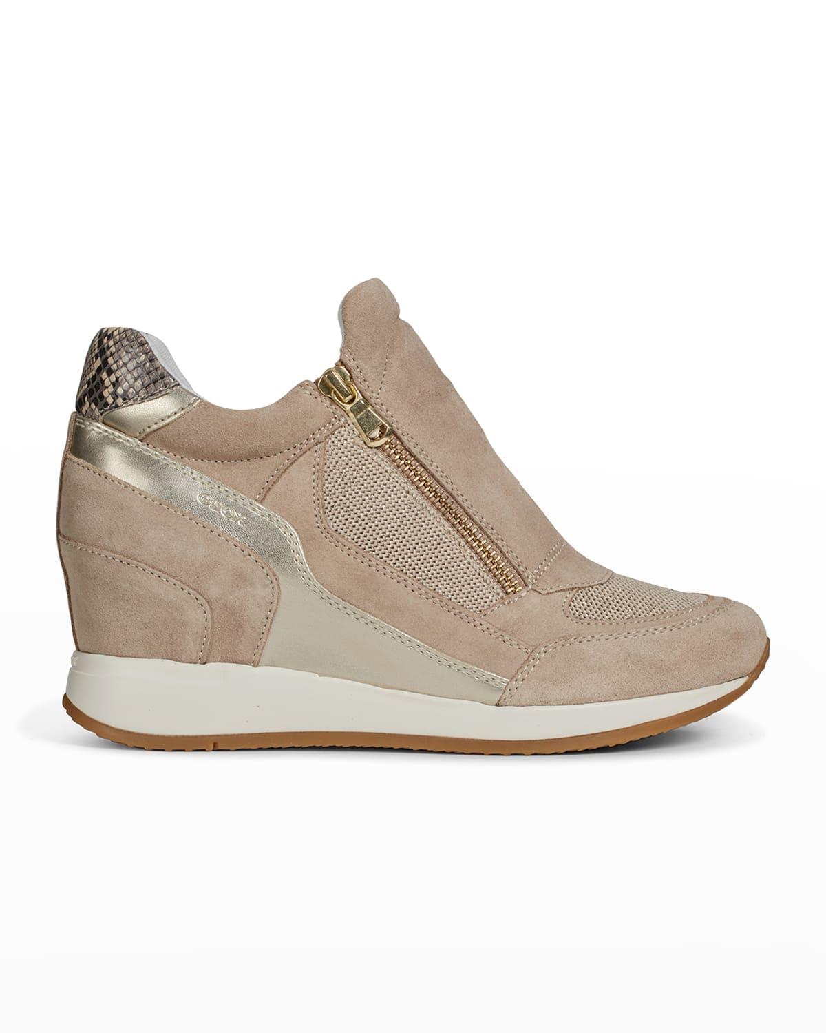 Geox Nydame Mix-media Wedge Sneakers in Natural |