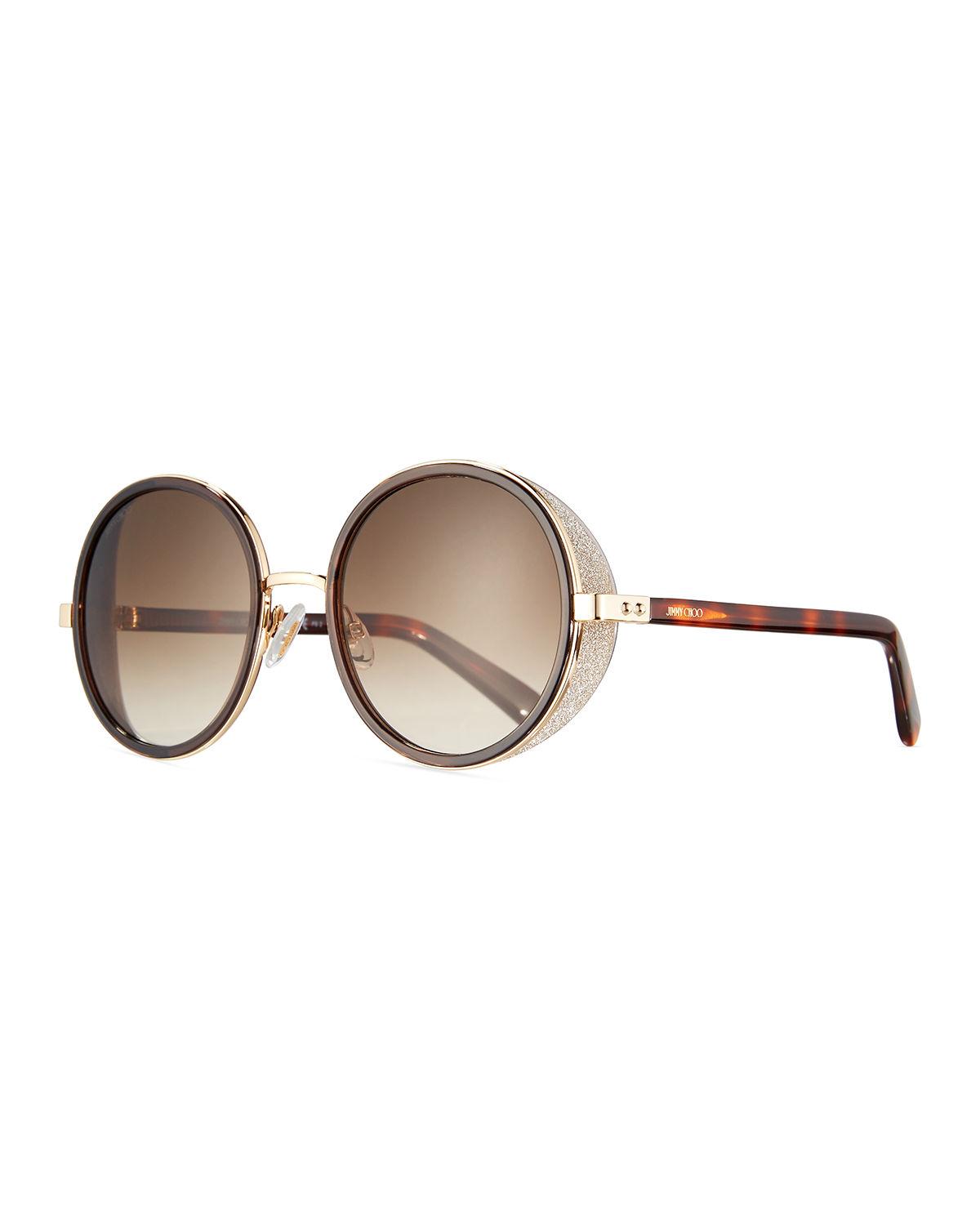Jimmy Choo Andie Round Glittertrim Sunglasses in Brown Pattern (Brown