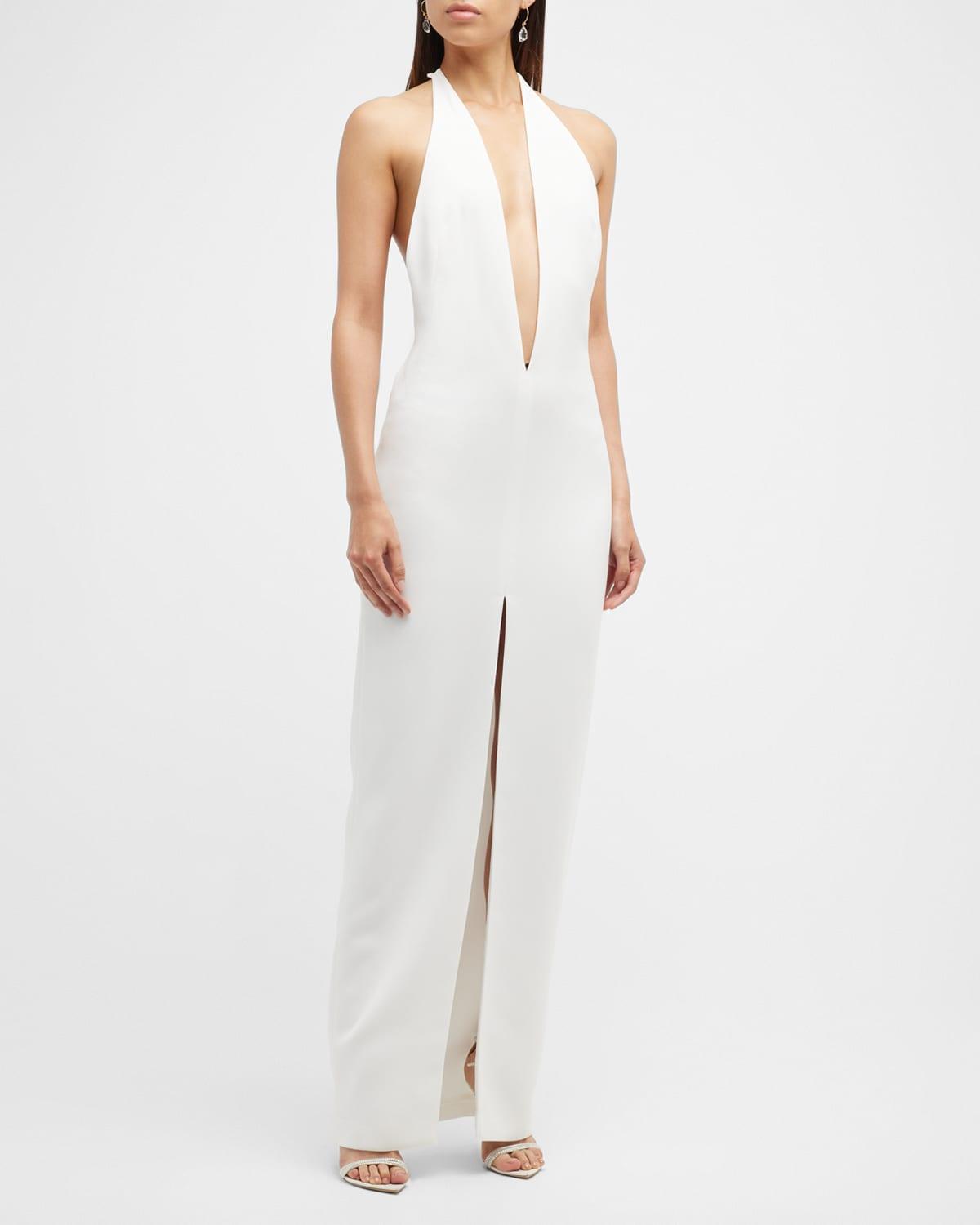 Monot Plunge Front Slit Column Gown in White | Lyst