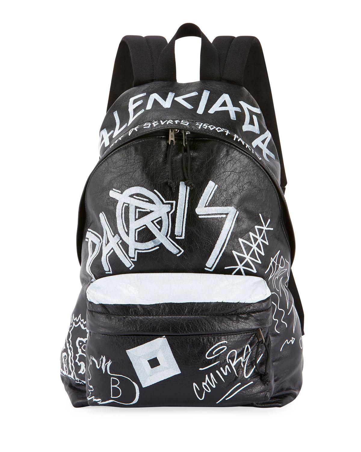 Balenciaga Men's Graffiti Leather Backpack in Black/White (Black) for ...