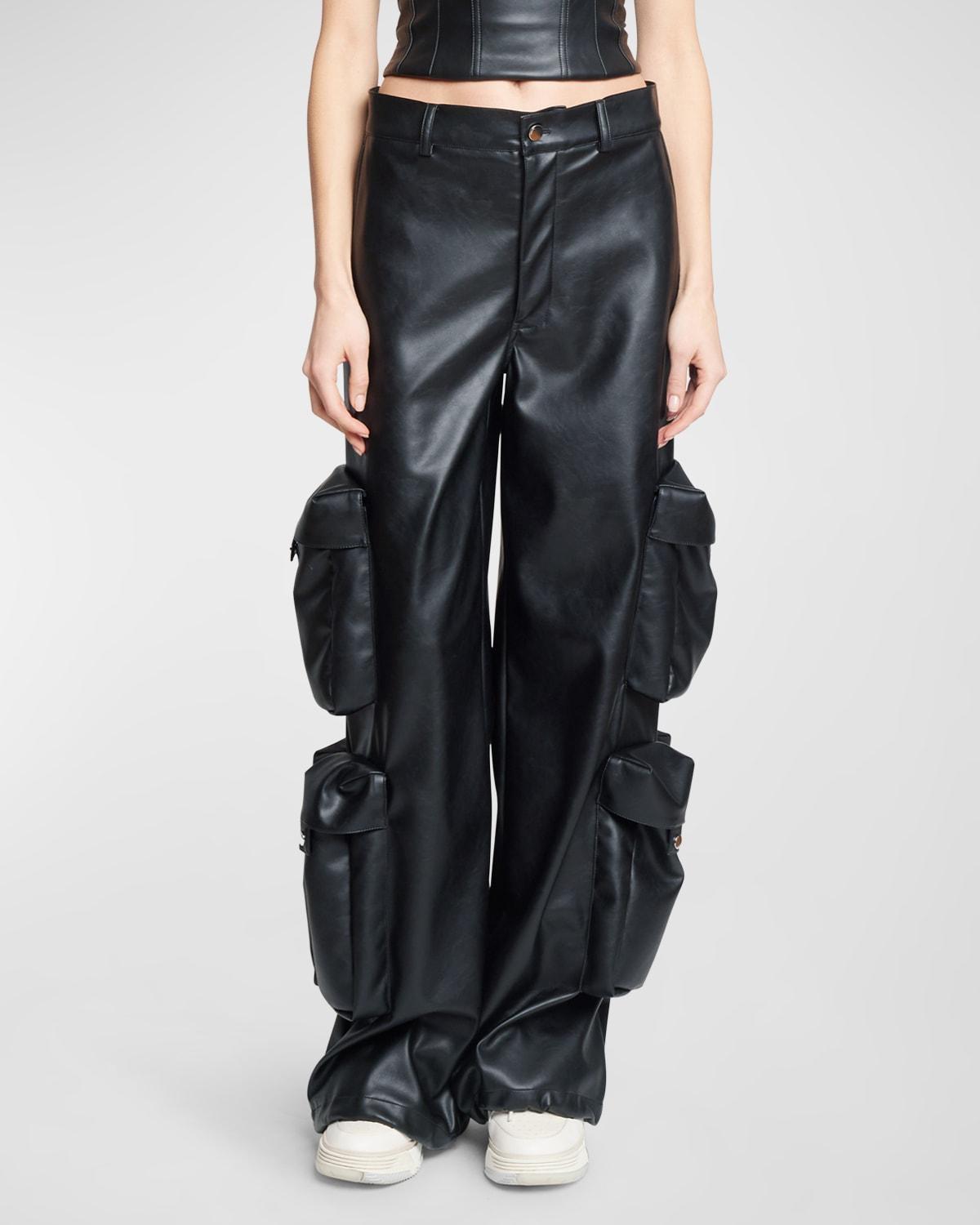Amiri Vegan Leather Wide-leg Cargo Pants in Black | Lyst