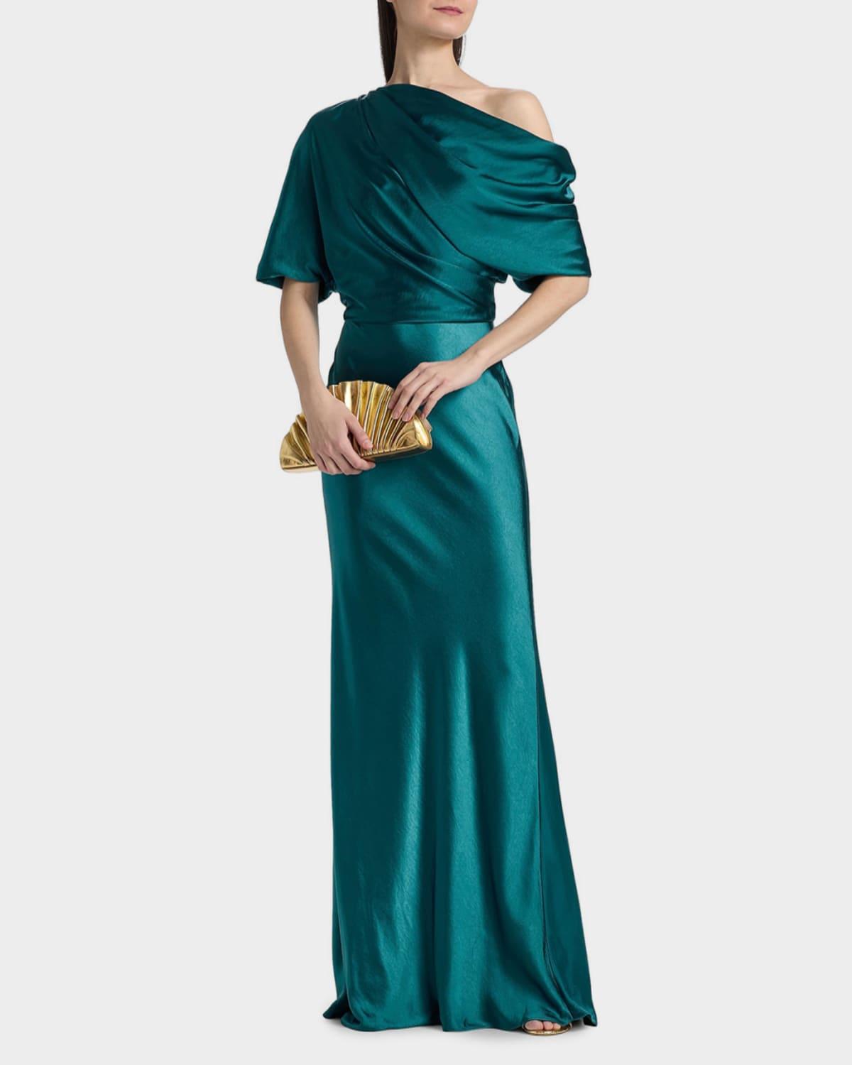 slim fit dress slacks Hunter Green Satin Cowl Neck Bridesmaid Dress Mermaid Floor-Length