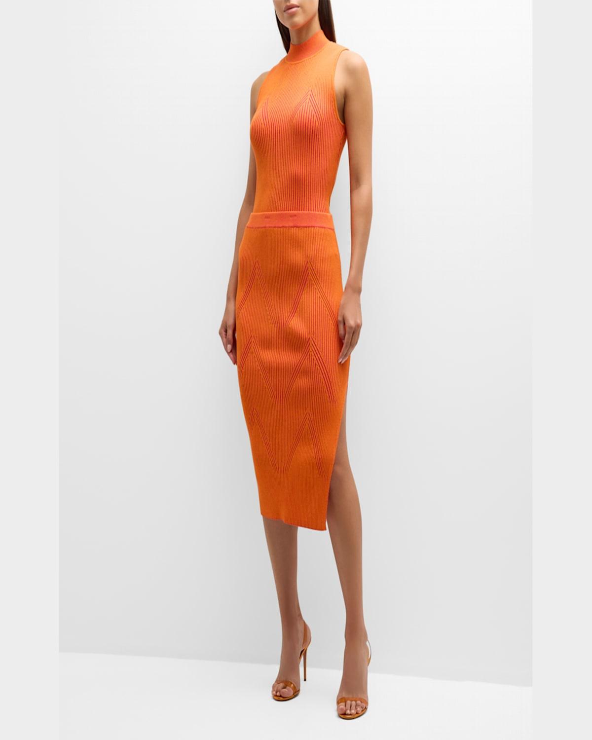 MILLY Ribbed Knit Midi Pencil Skirt in Orange Lyst