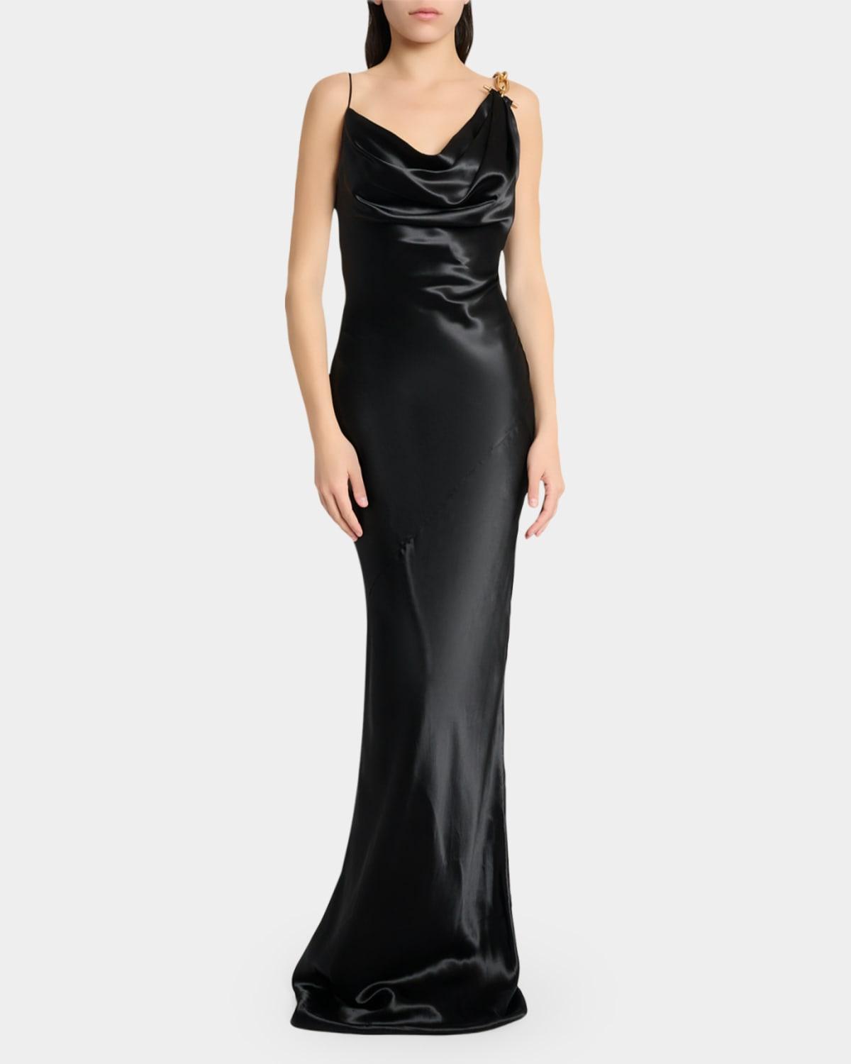 knee length dresses for ladies Black Satin Cowl Neck Midi Dress main image 0