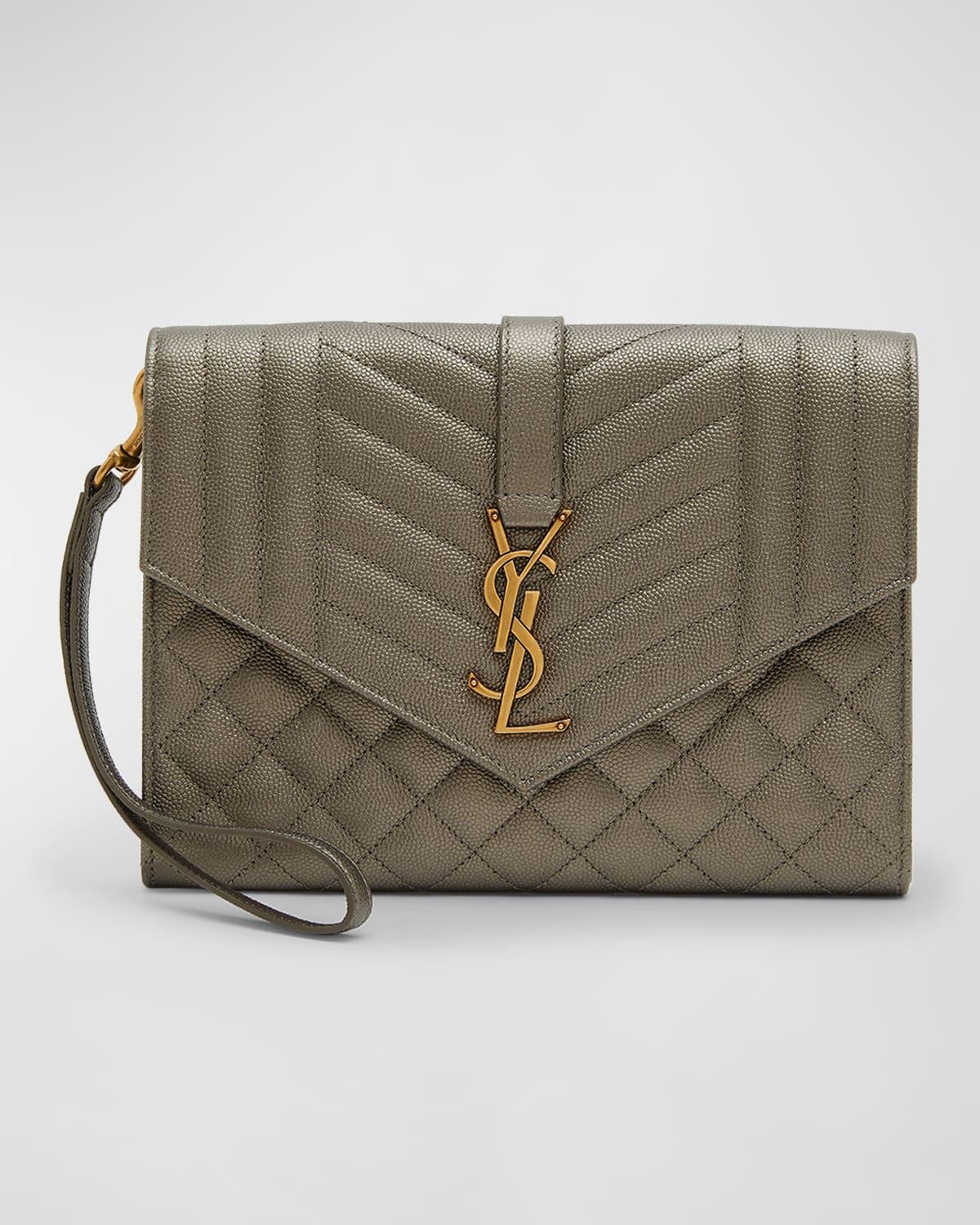 Saint Laurent Ysl Flap Quilted Leather Clutch Bag in Natural Lyst