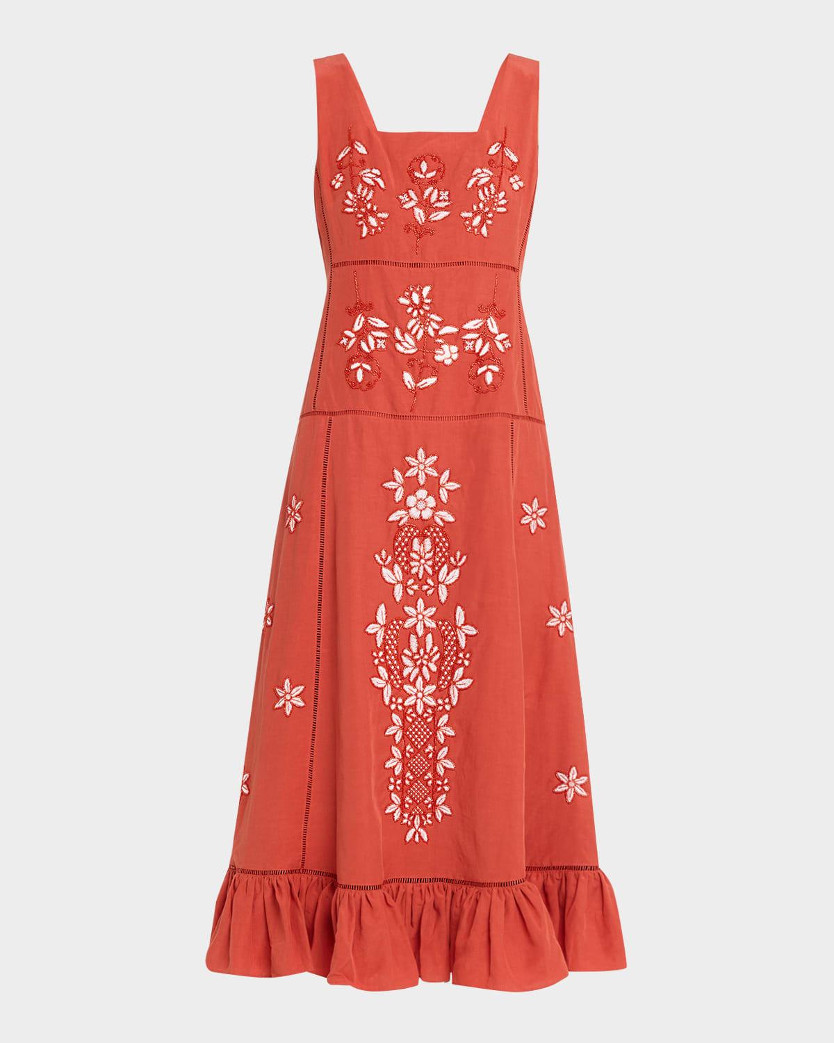 tahari dresses red Elie Tahari The Emma Sleeveless Eyelet Knit Midi Dress