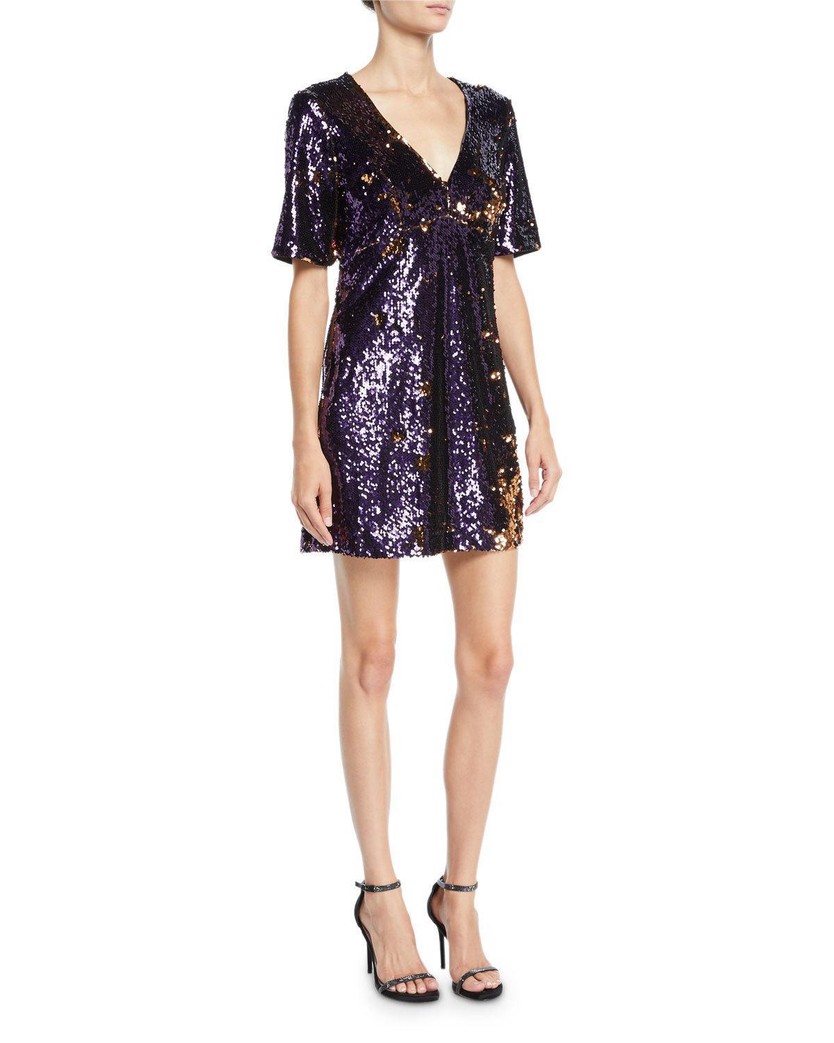 Bardot Synthetic Sequined V-neck Short-sleeve Cocktail Dress in Blue - Lyst