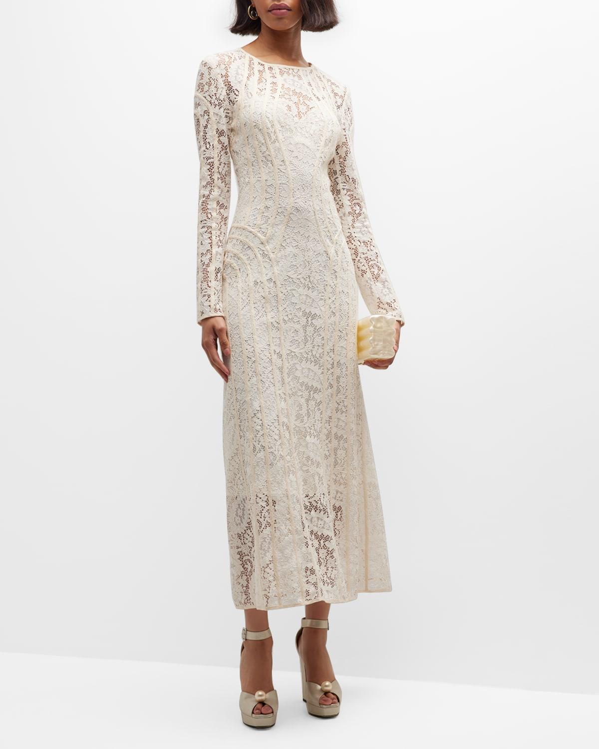 Zimmermann Devi Lace Long-sleeve Midi Dress in Natural | Lyst