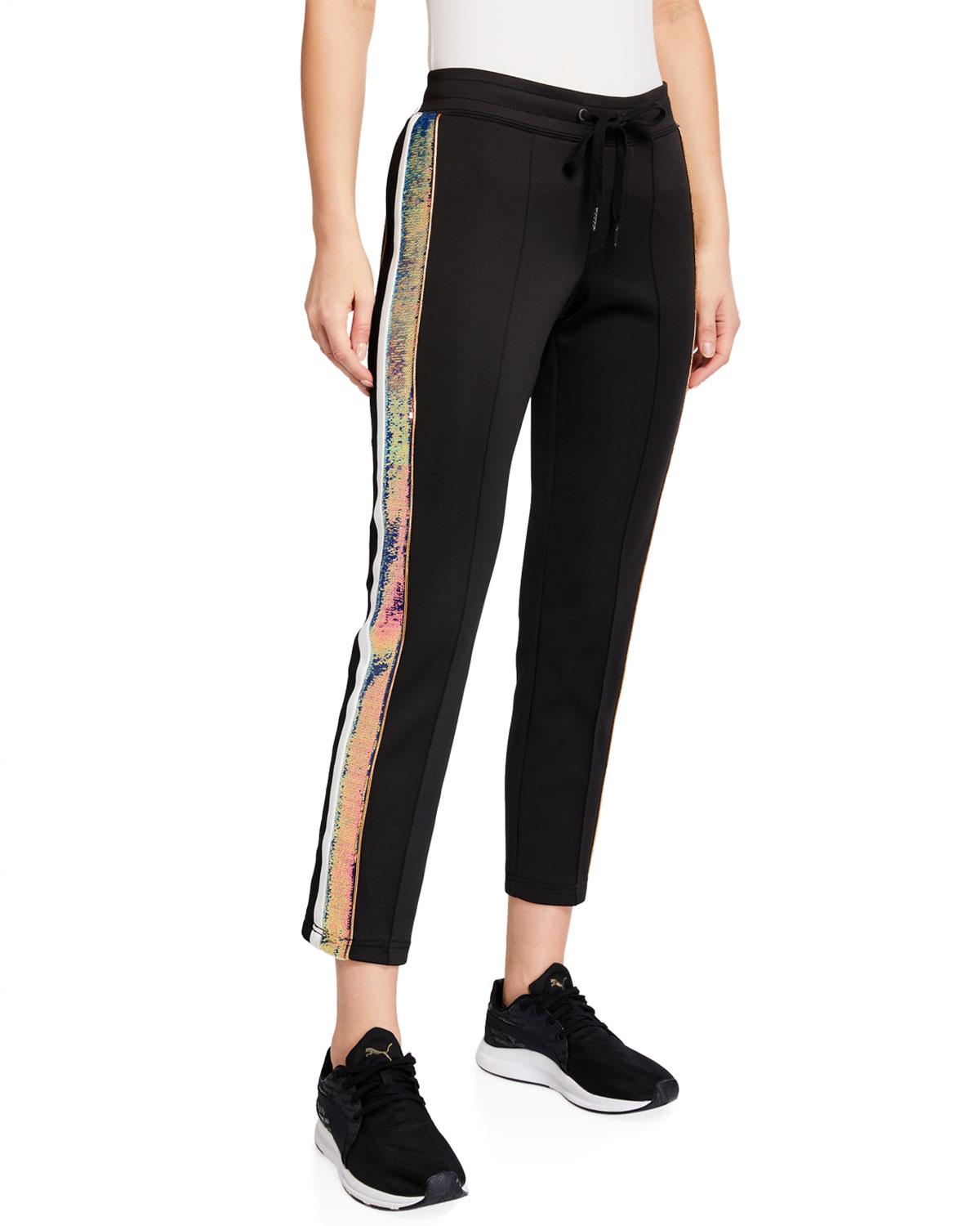 Pam & Gela Synthetic Sequined-stripe Cropped Track Pants in Black - Lyst