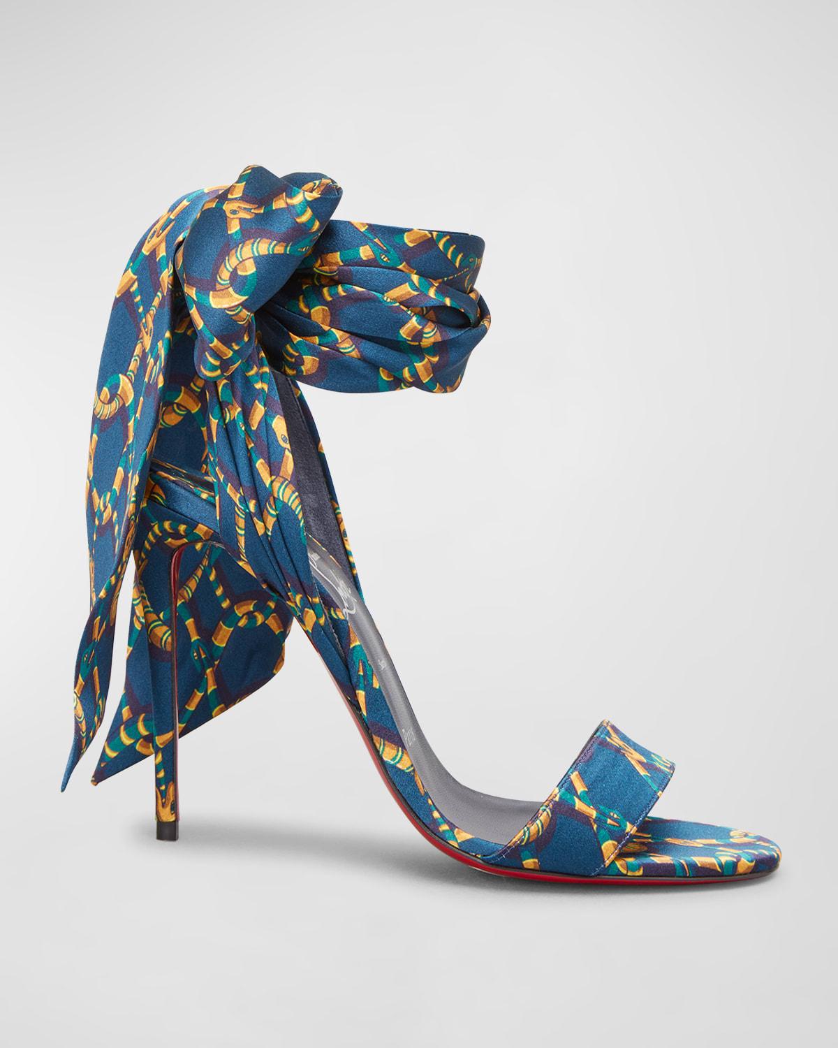 Christian Louboutin Sandale Du Desert Silk Ankle-tie Sandals in Blue | Lyst